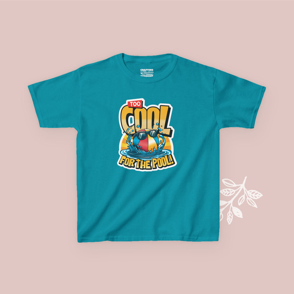 Kids Tee — "Too Cool for the Pool" Retro Pool Float Graphic
