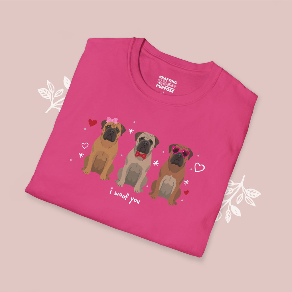 I Woof You Cute Bullmastiff Trio Dog Tee — Valentine's T-Shirt