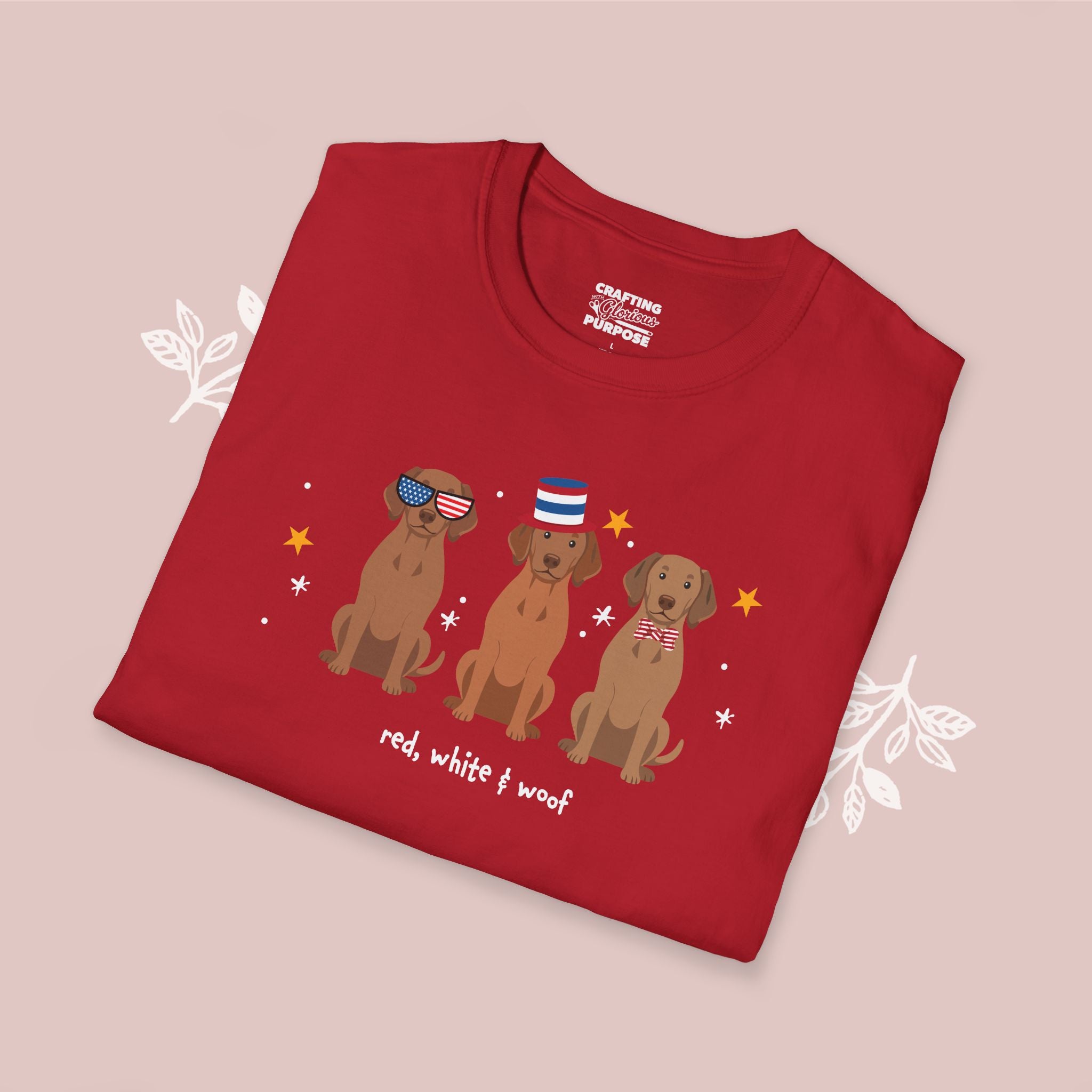Vizsla Patriotic Dog Trio T-Shirt — 'Red, White & Woof' Cute America Graphic Tee