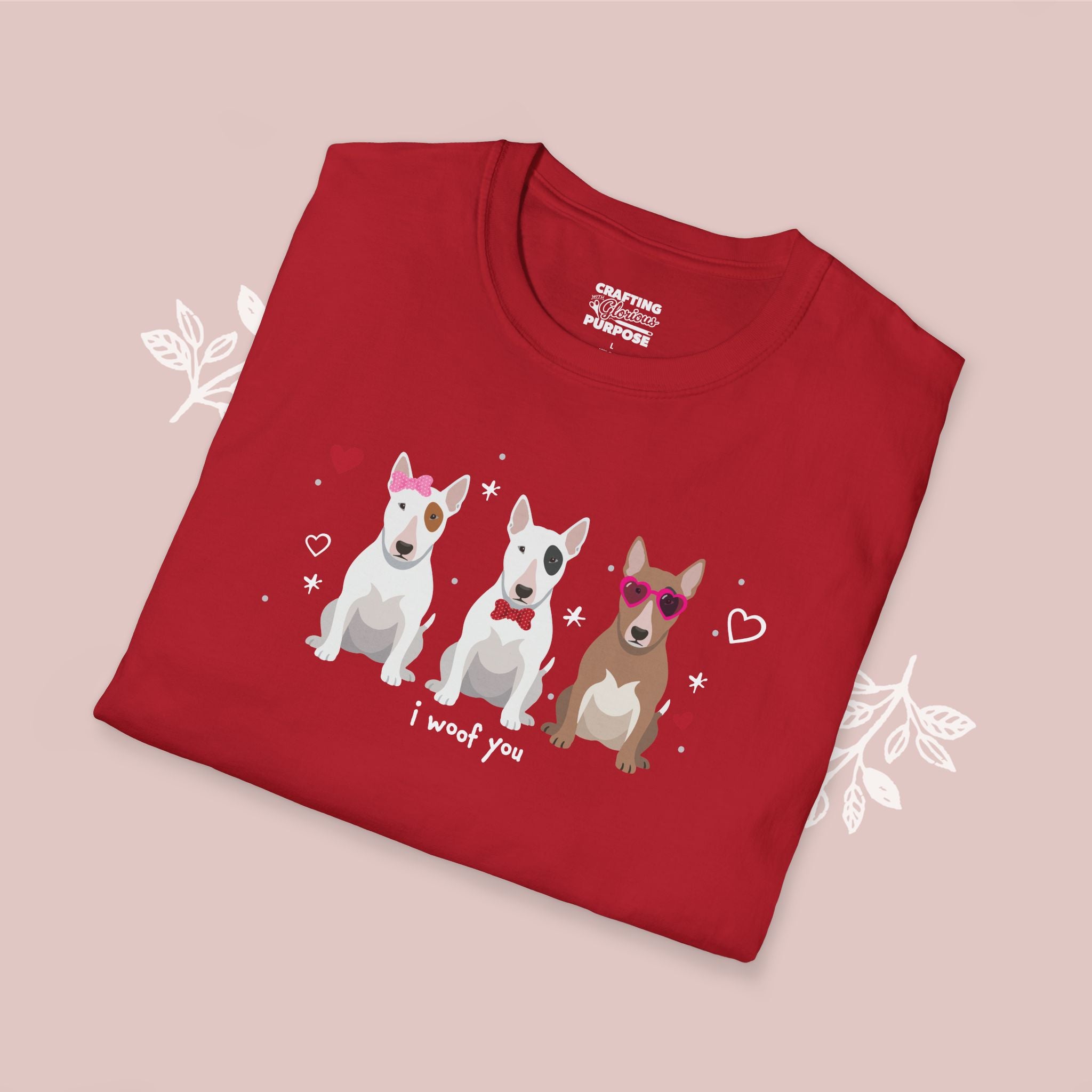 I Woof You Cute Bull Terrier Trio Dog Tee — Valentine's T-Shirt