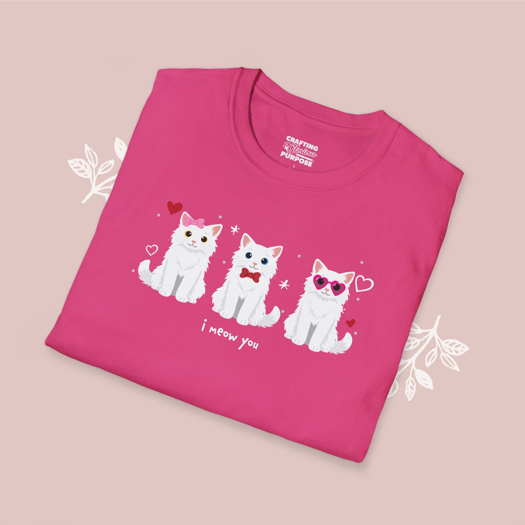 I Meow You Cute White Long Haired Trio Cat Tee — Valentine's T-Shirt