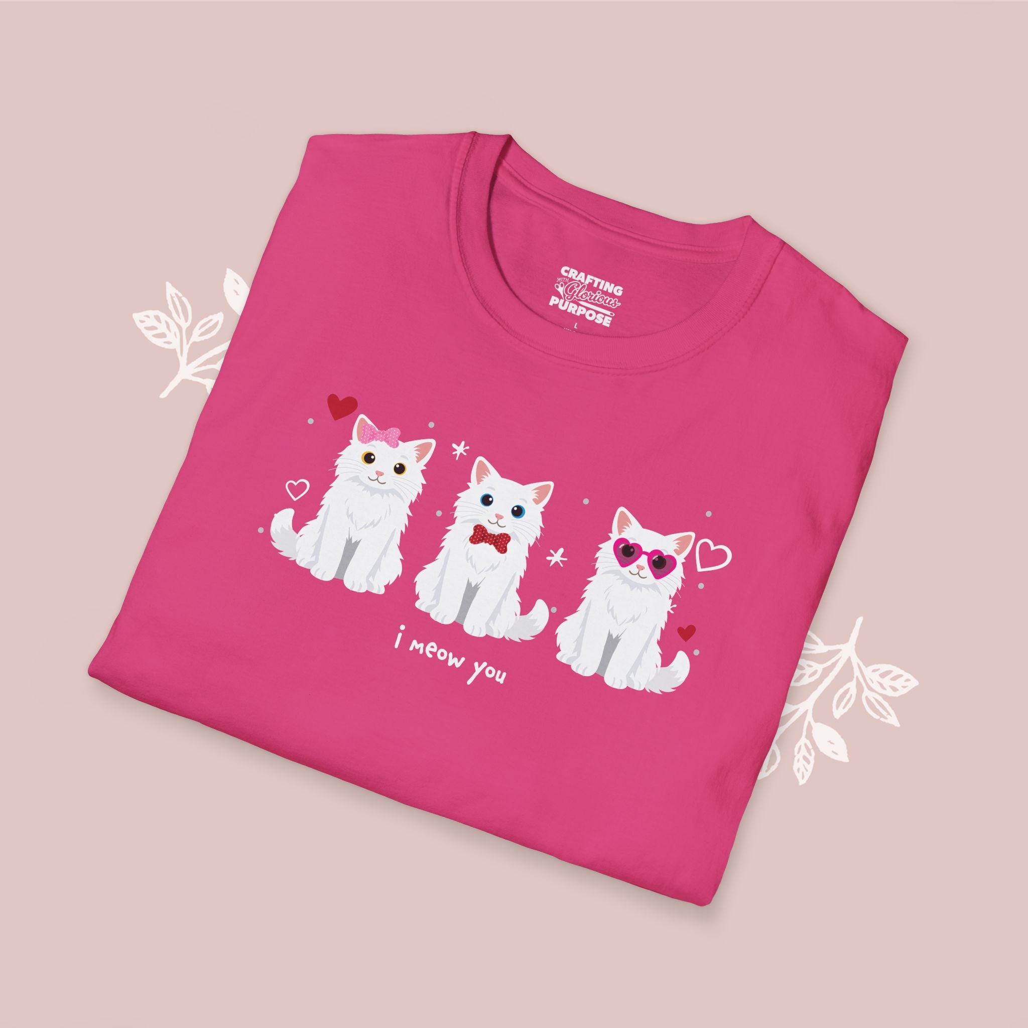 I Meow You Cute White Long Haired Trio Cat Tee — Valentine's T-Shirt