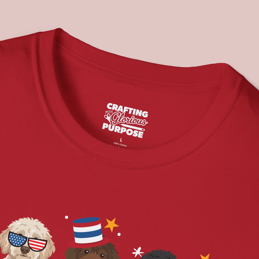 Labradoodle Patriotic Dog Trio T-Shirt — 'Red, White & Woof' Cute America Graphic Tee