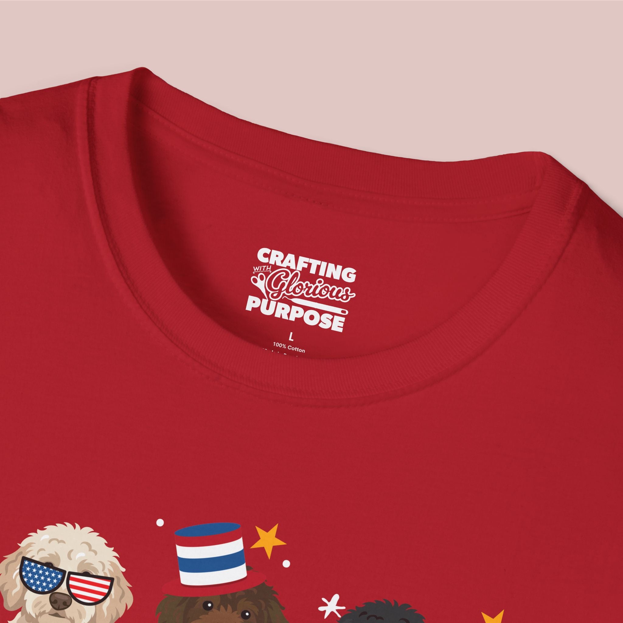 Labradoodle Patriotic Dog Trio T-Shirt — 'Red, White & Woof' Cute America Graphic Tee
