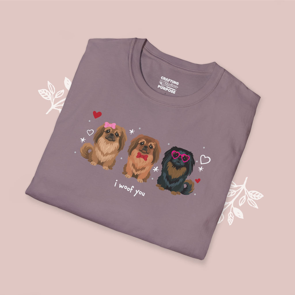 I Woof You Cute Pekingese Trio Dog Tee — Valentine's T-Shirt