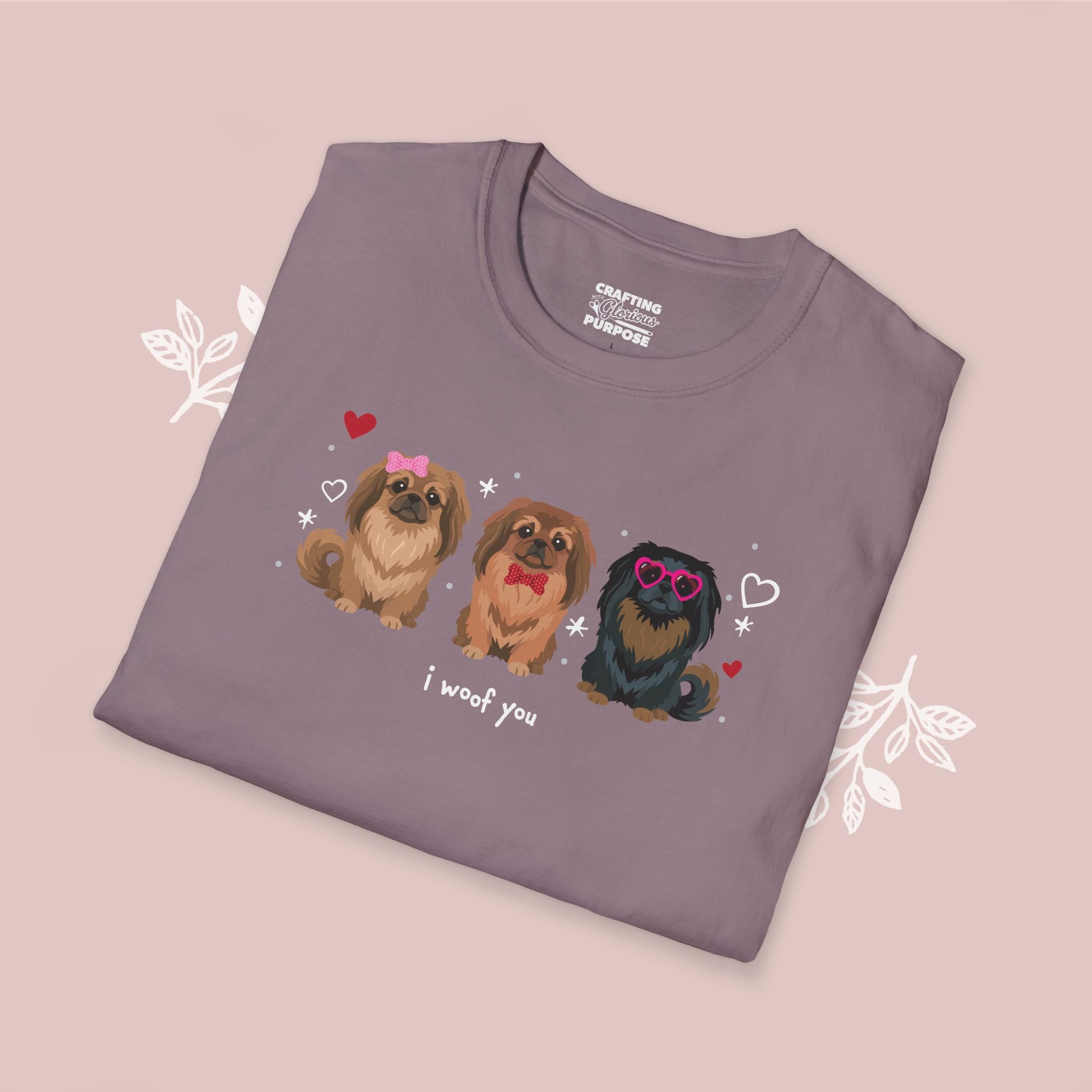 I Woof You Cute Pekingese Trio Dog Tee — Valentine's T-Shirt