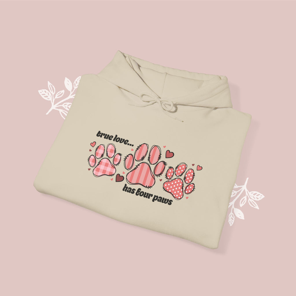 True Love Has Four Paws Cozy Hoodie — Cute Paw Print Dog Lover Sweatshirt