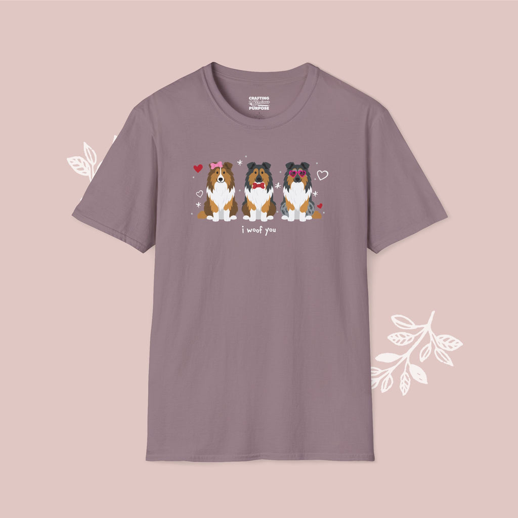 I Woof You Cute Collie Trio Dog Tee — Valentine's T-Shirt