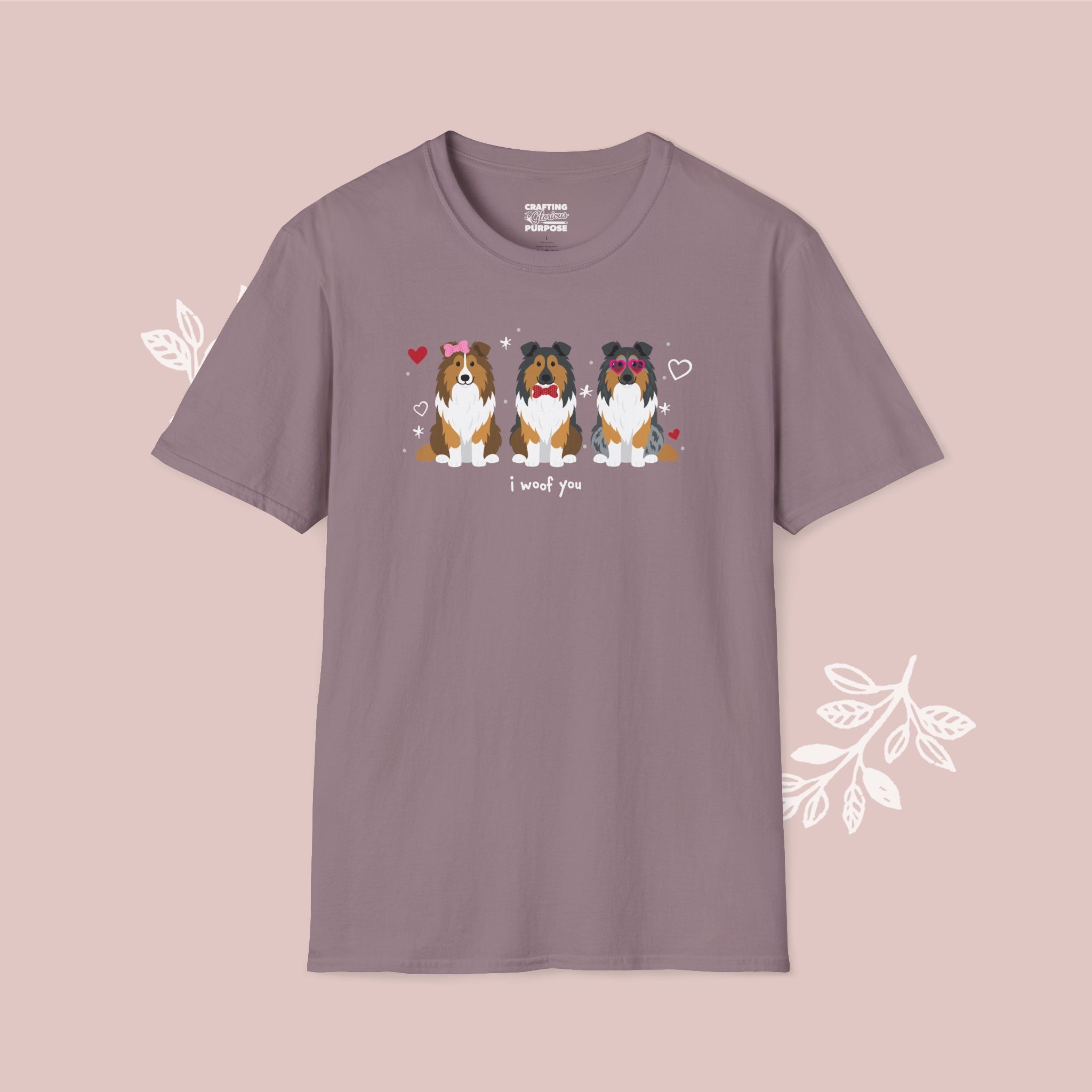 I Woof You Cute Collie Trio Dog Tee — Valentine's T-Shirt