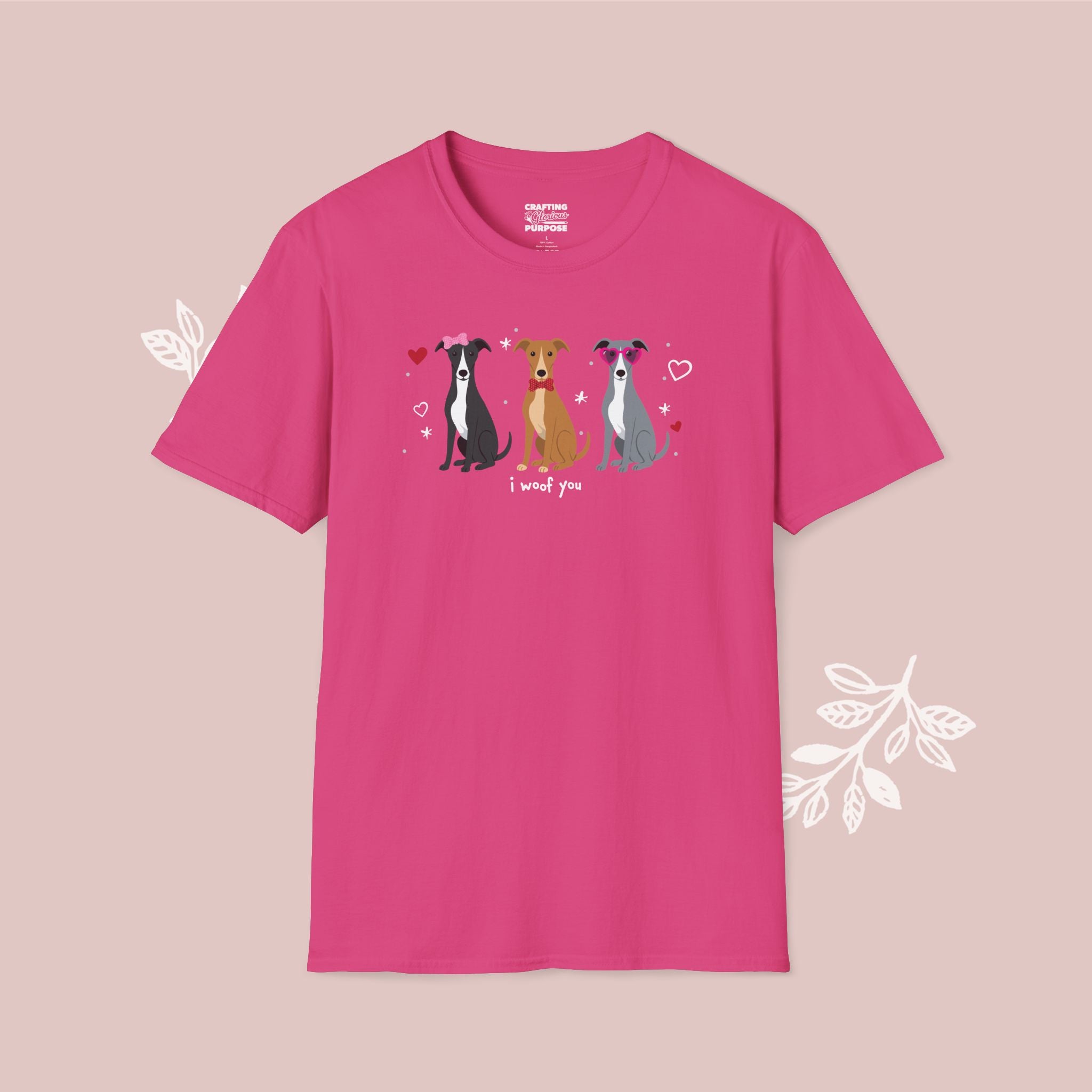 I Woof You Cute Greyhound Trio Dog Tee — Valentine's T-Shirt