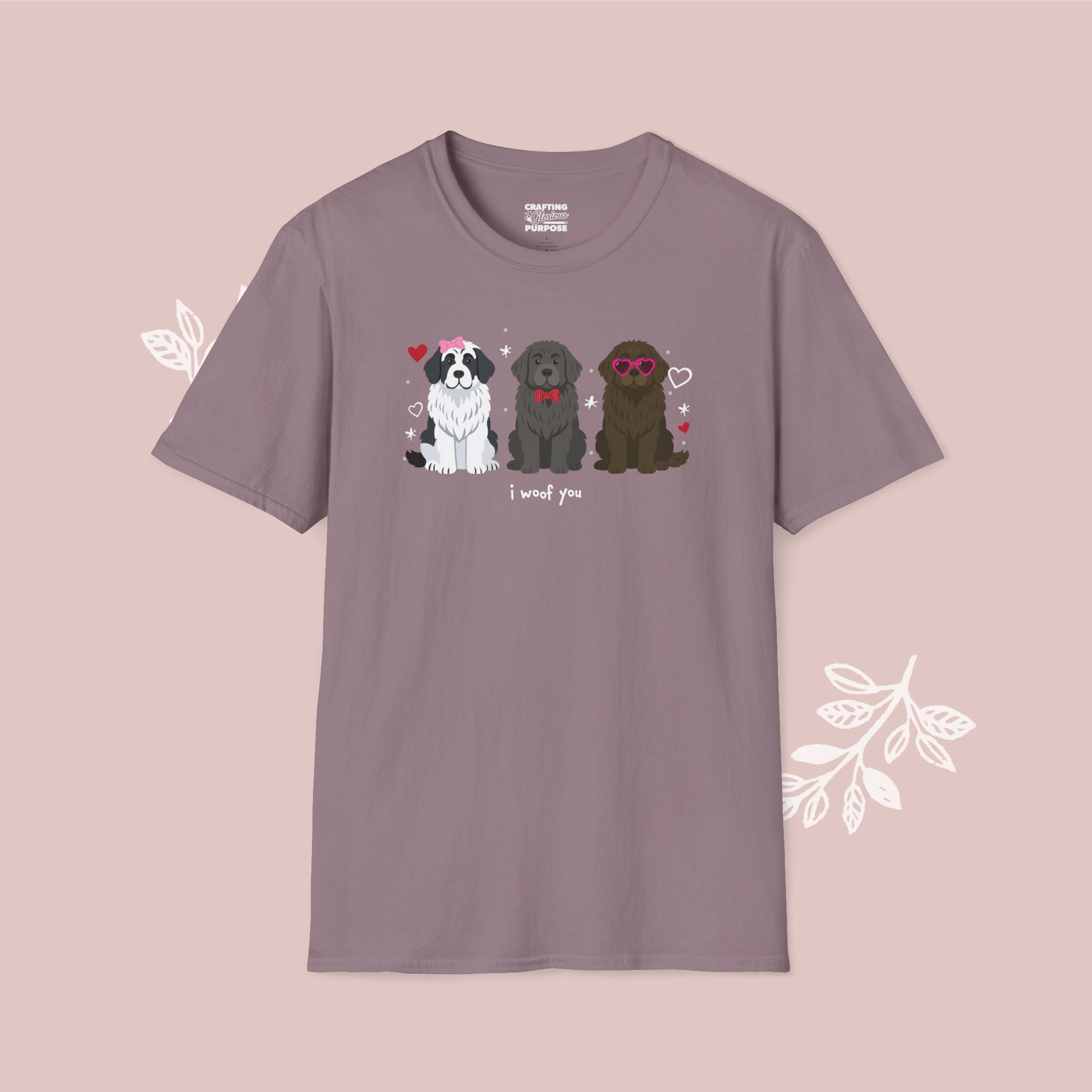 I Woof You Cute Newfoundland Trio Dog Tee — Valentine's T-Shirt