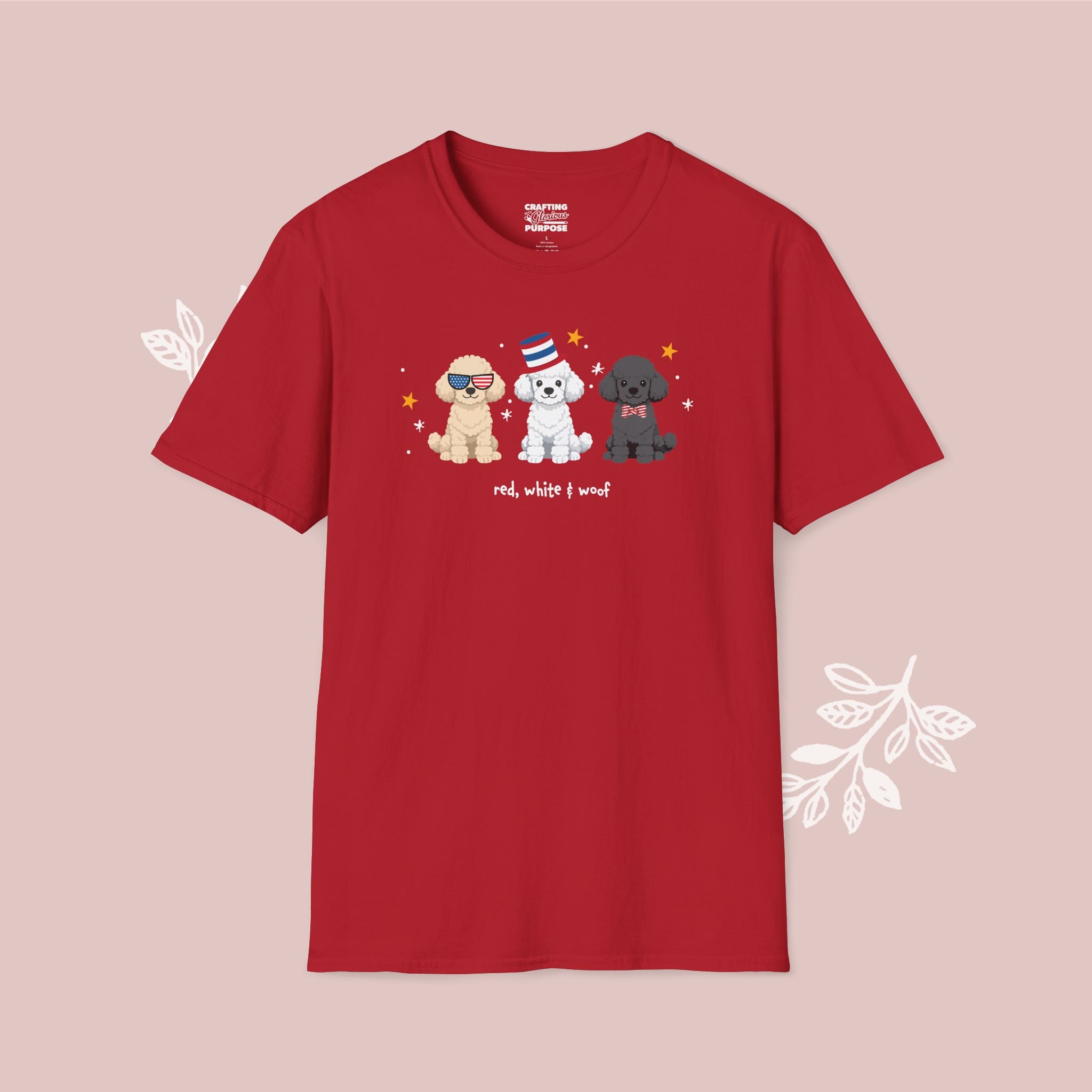 Poodle Patriotic Dog Trio T-Shirt — 'Red, White & Woof' Cute America Graphic Tee