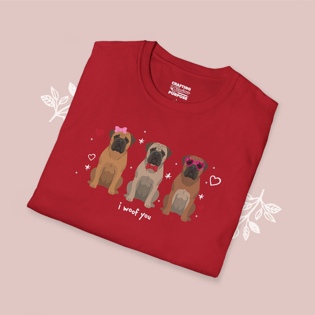I Woof You Cute Bullmastiff Trio Dog Tee — Valentine's T-Shirt