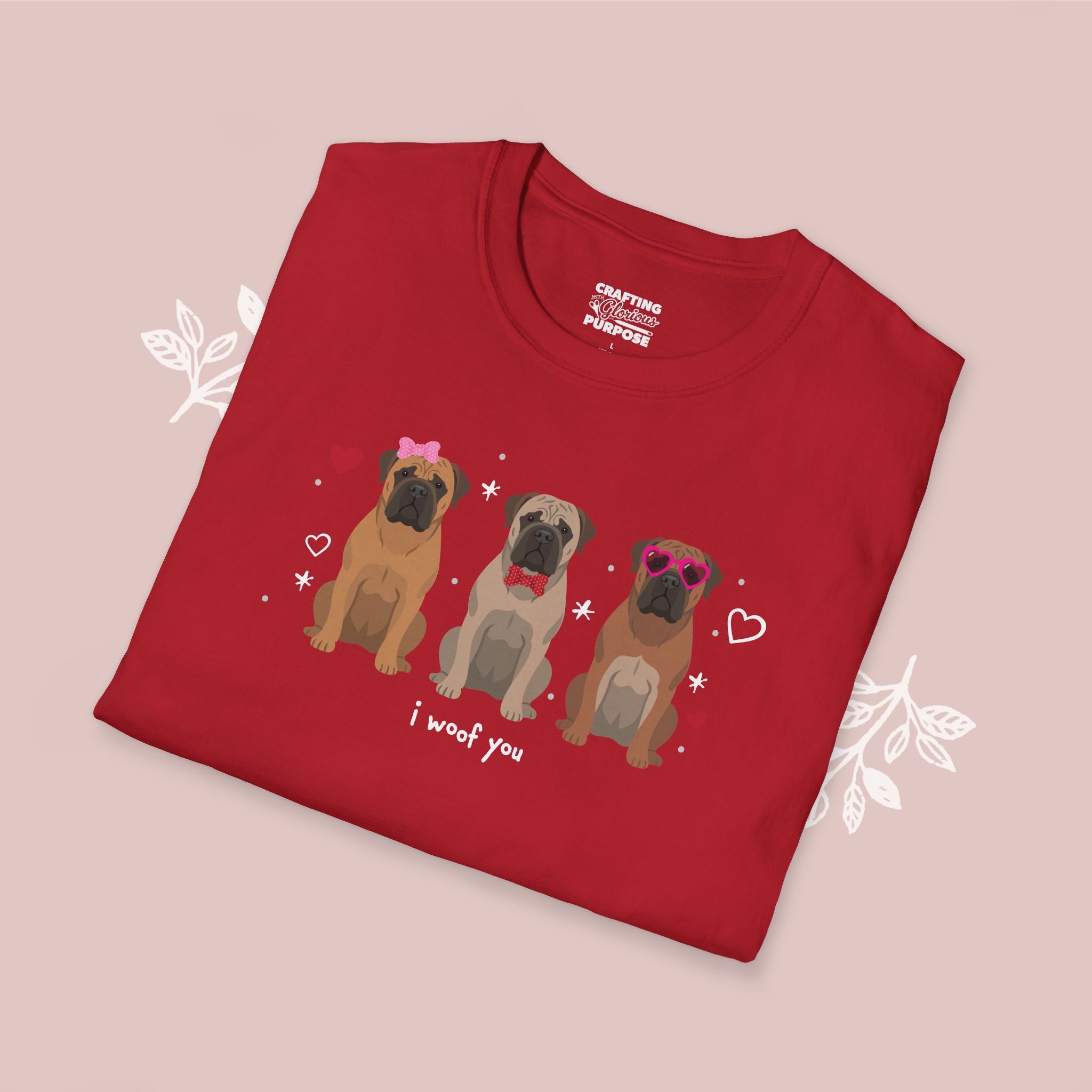 I Woof You Cute Bullmastiff Trio Dog Tee — Valentine's T-Shirt
