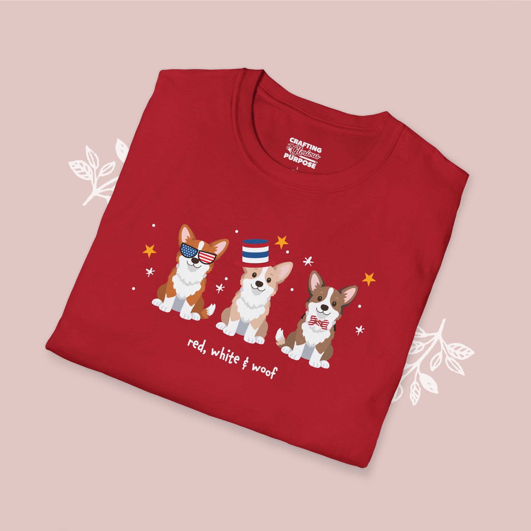 Corgi Patriotic Dog Trio T-Shirt — 'Red, White & Woof' Cute America Graphic Tee
