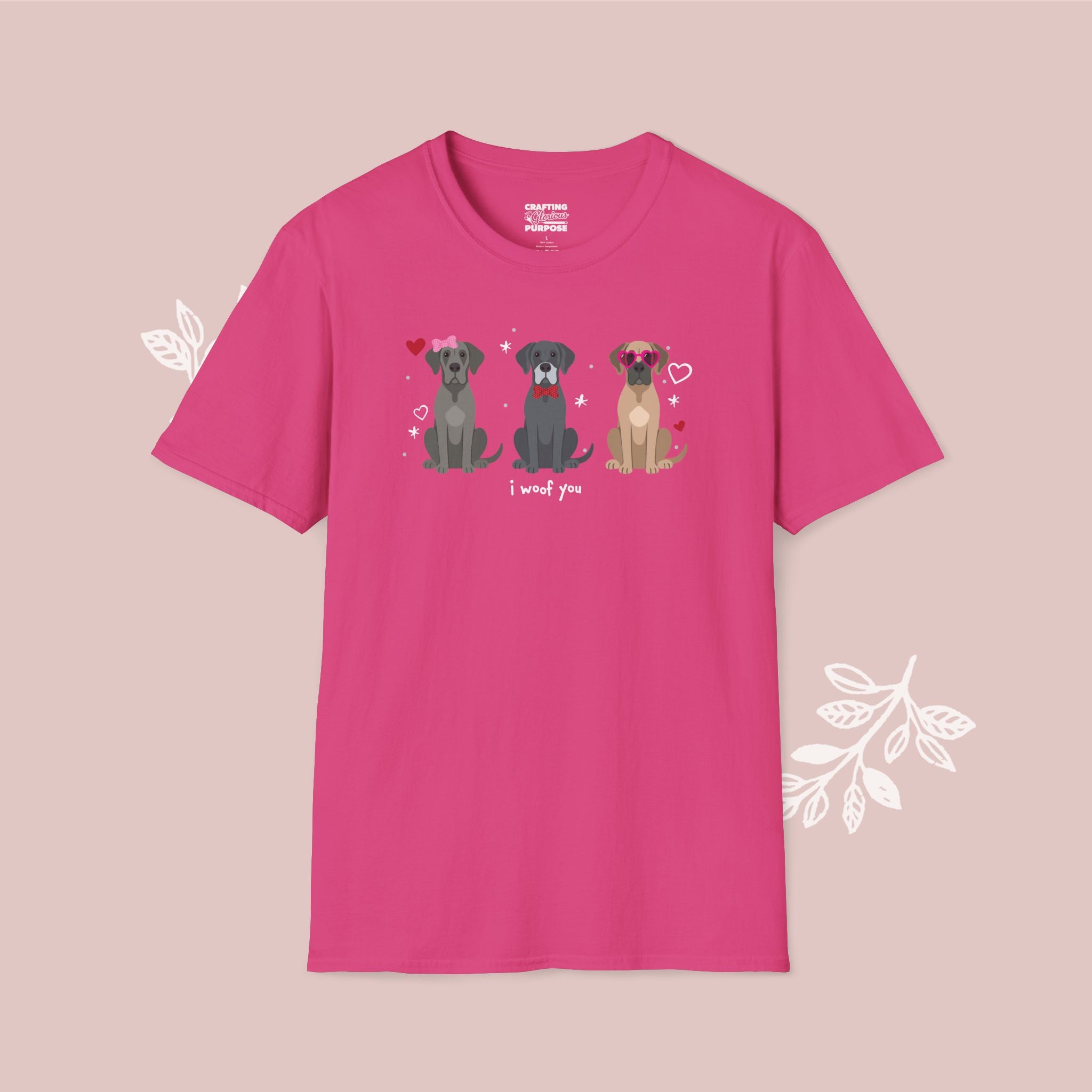 I Woof You Cute Great Dane Trio Dog Tee — Valentine's T-Shirt