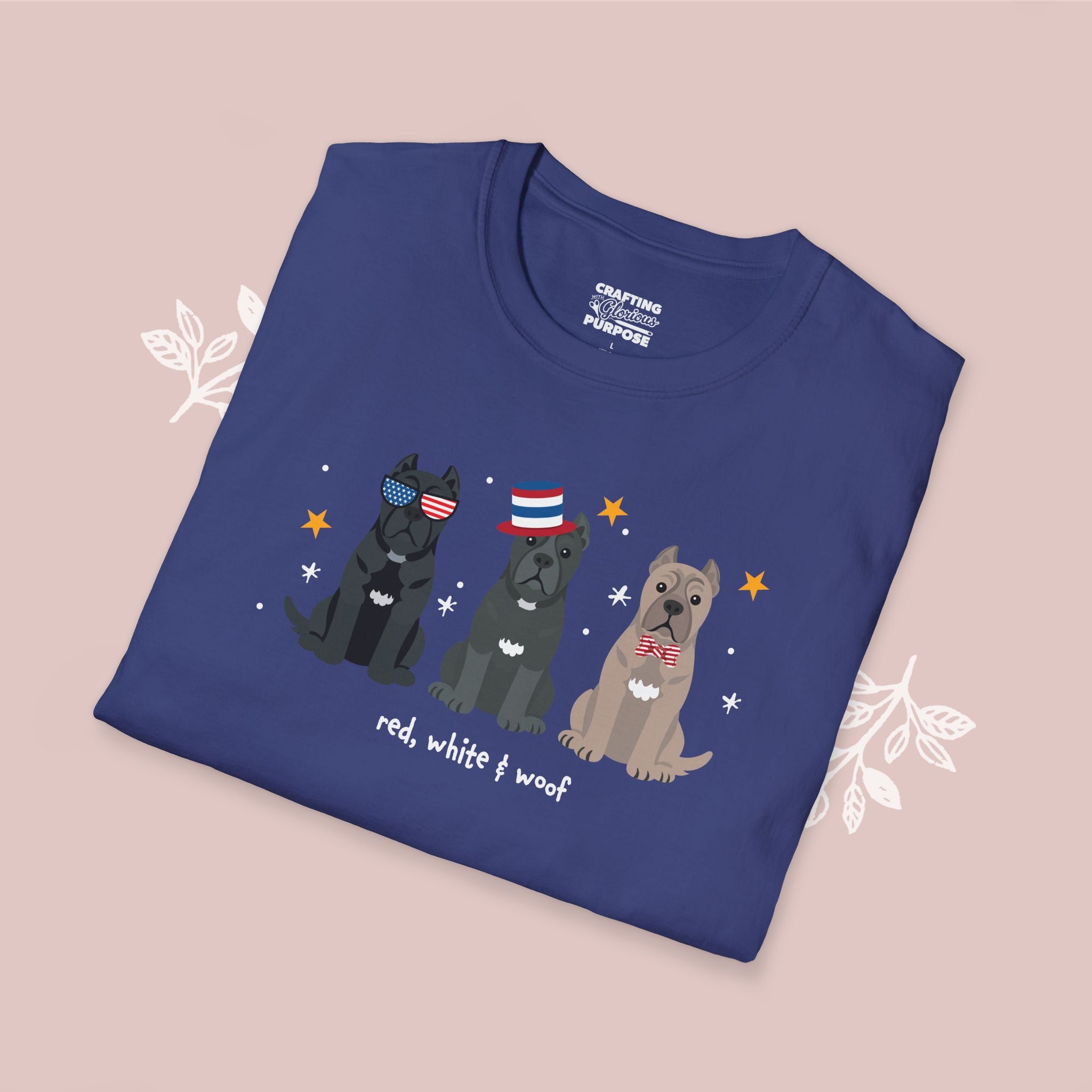 Cane Corso Patriotic Dog Trio T-Shirt — 'Red, White & Woof' Cute America Graphic Tee