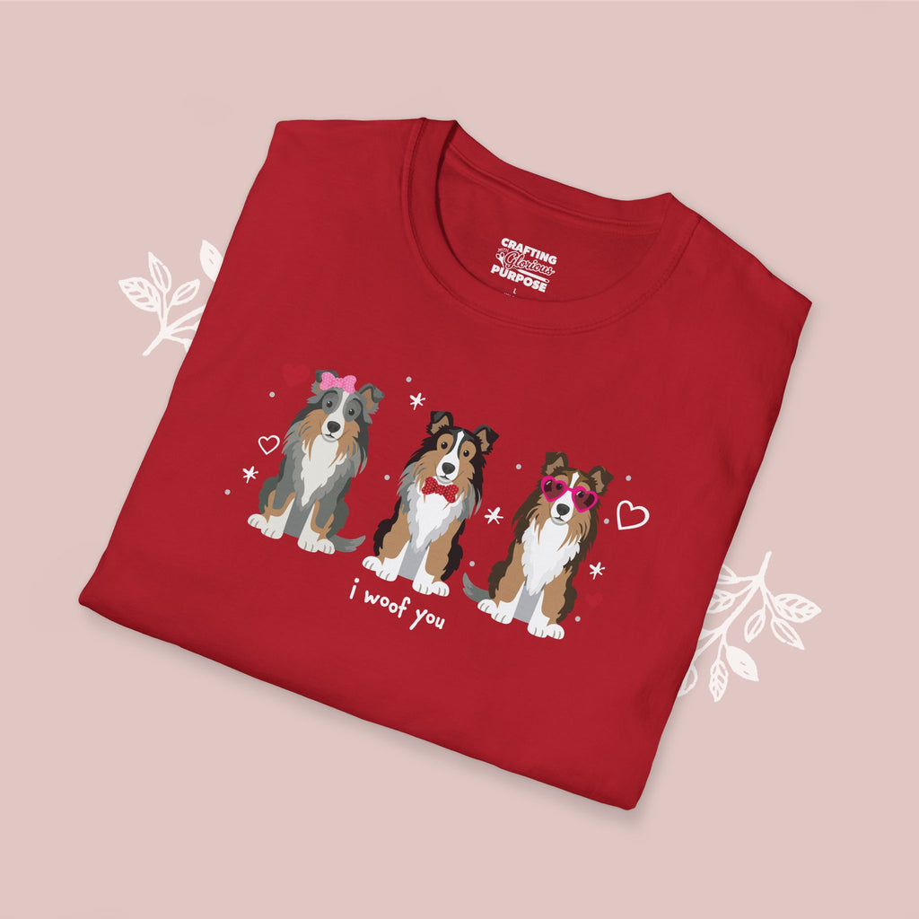 I Woof You Cute Shetland Sheepdog Trio Dog Tee — Valentine's T-Shirt