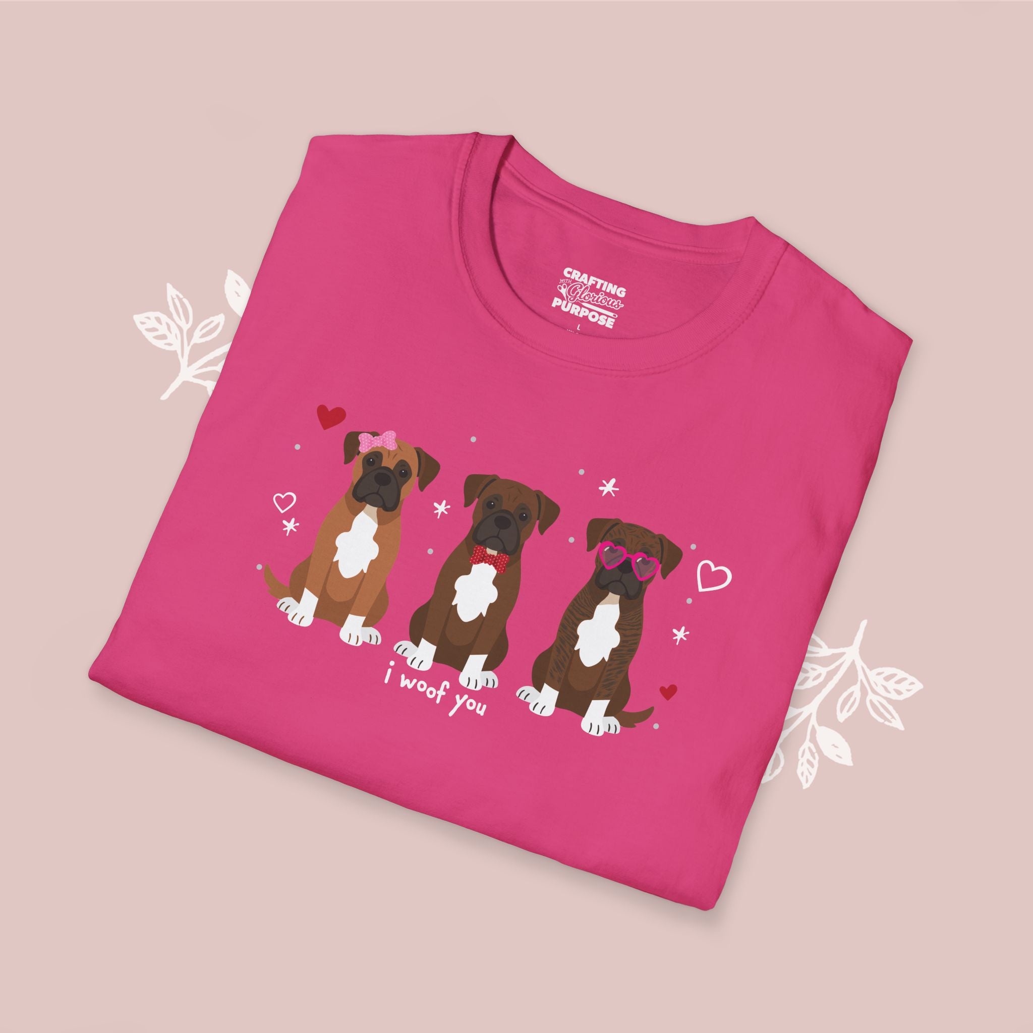 I Woof You Cute Boxer Trio Dog Tee — Valentine's T-Shirt