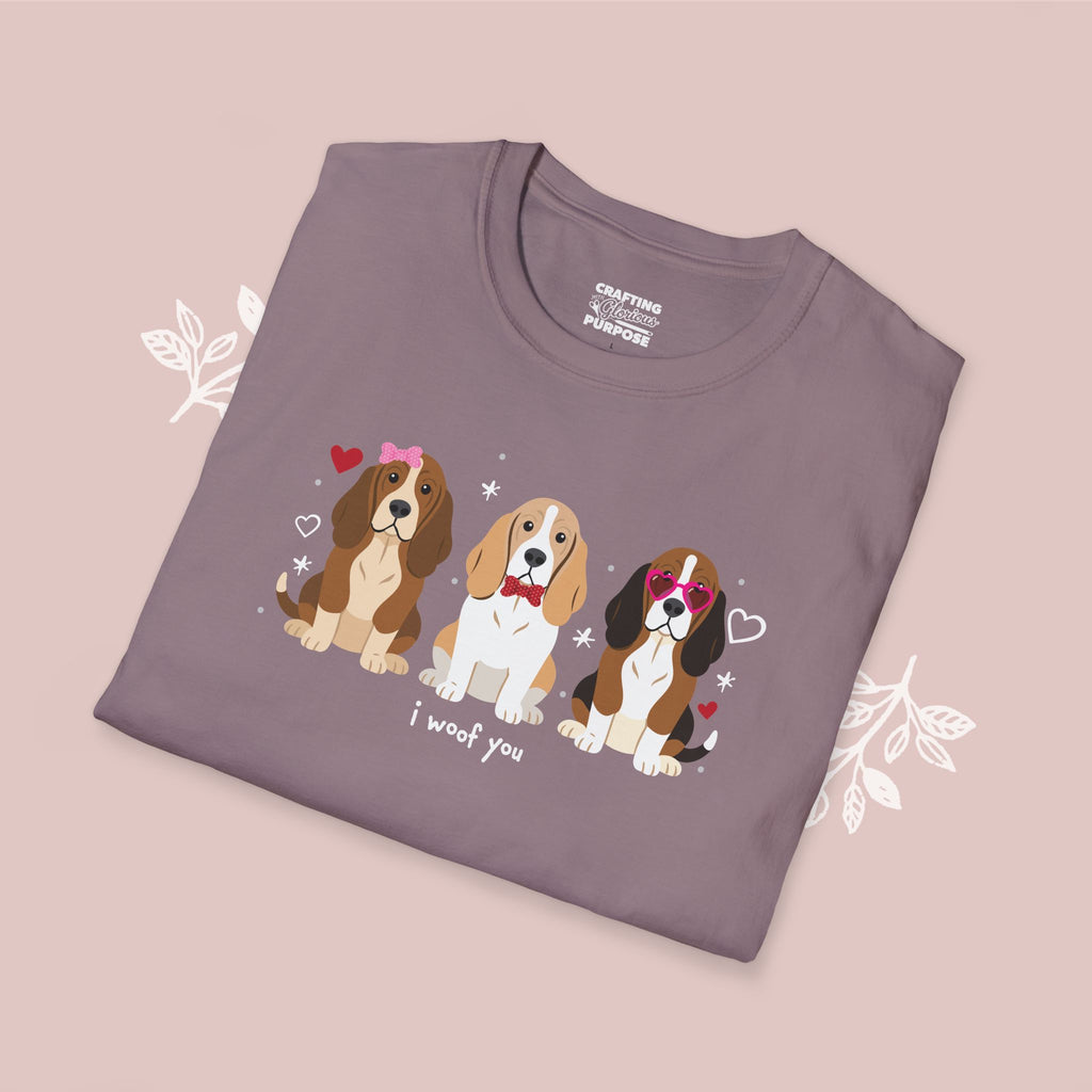 I Woof You Cute Basset Hound Trio Dog Tee — Valentine's T-Shirt