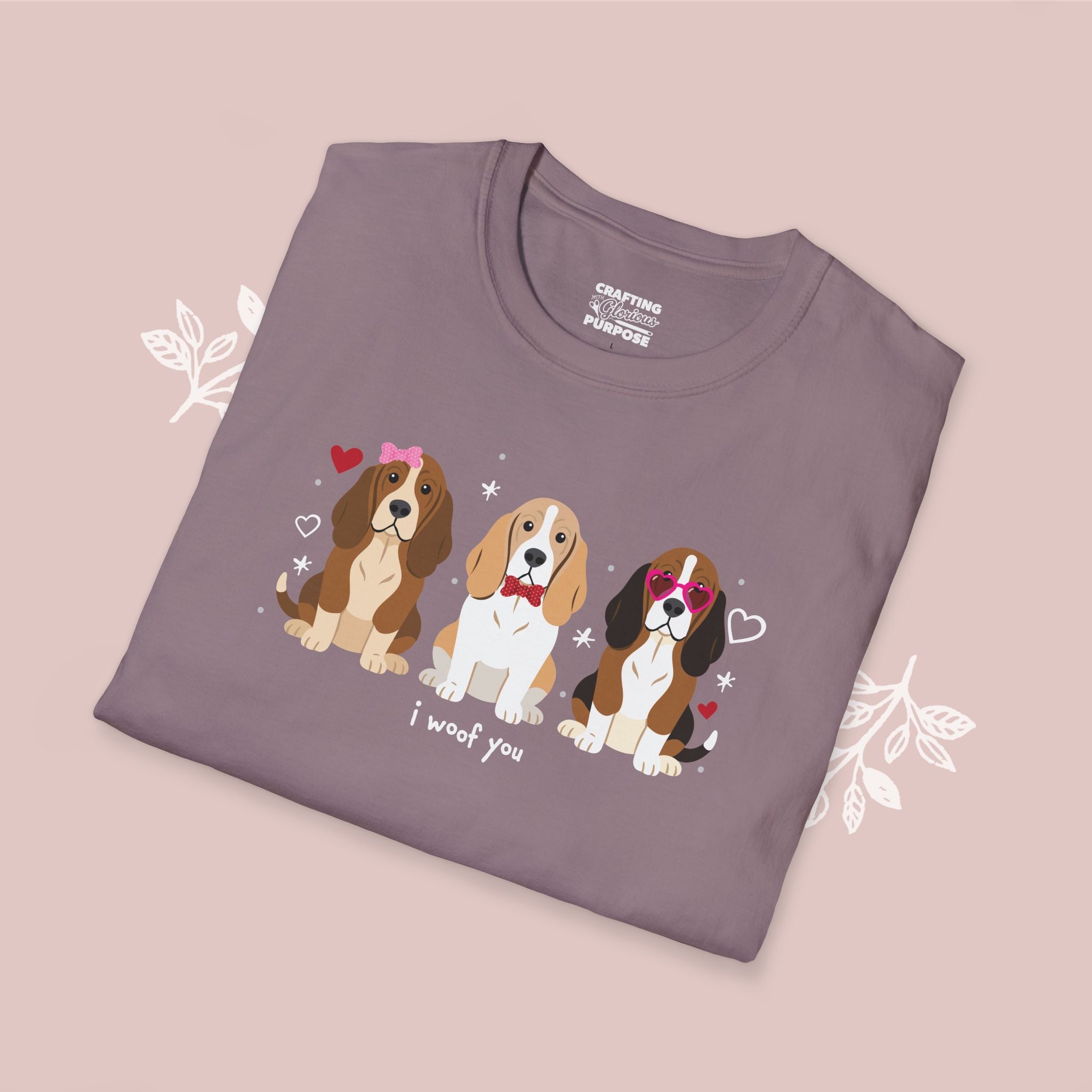 I Woof You Cute Basset Hound Trio Dog Tee — Valentine's T-Shirt