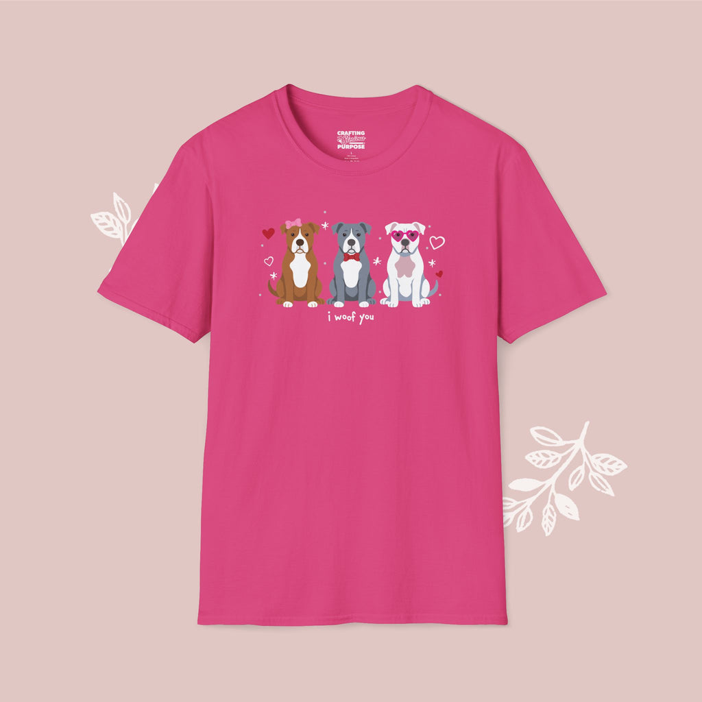 I Woof You Cute Pitbull Trio Dog Tee — Valentine's T-Shirt