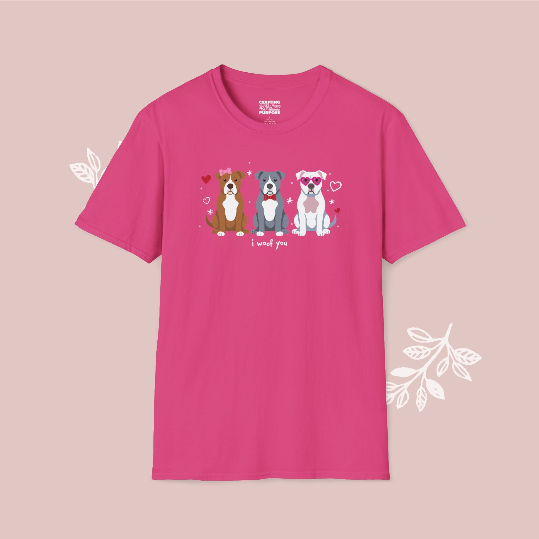 I Woof You Cute Pitbull Trio Dog Tee — Valentine's T-Shirt