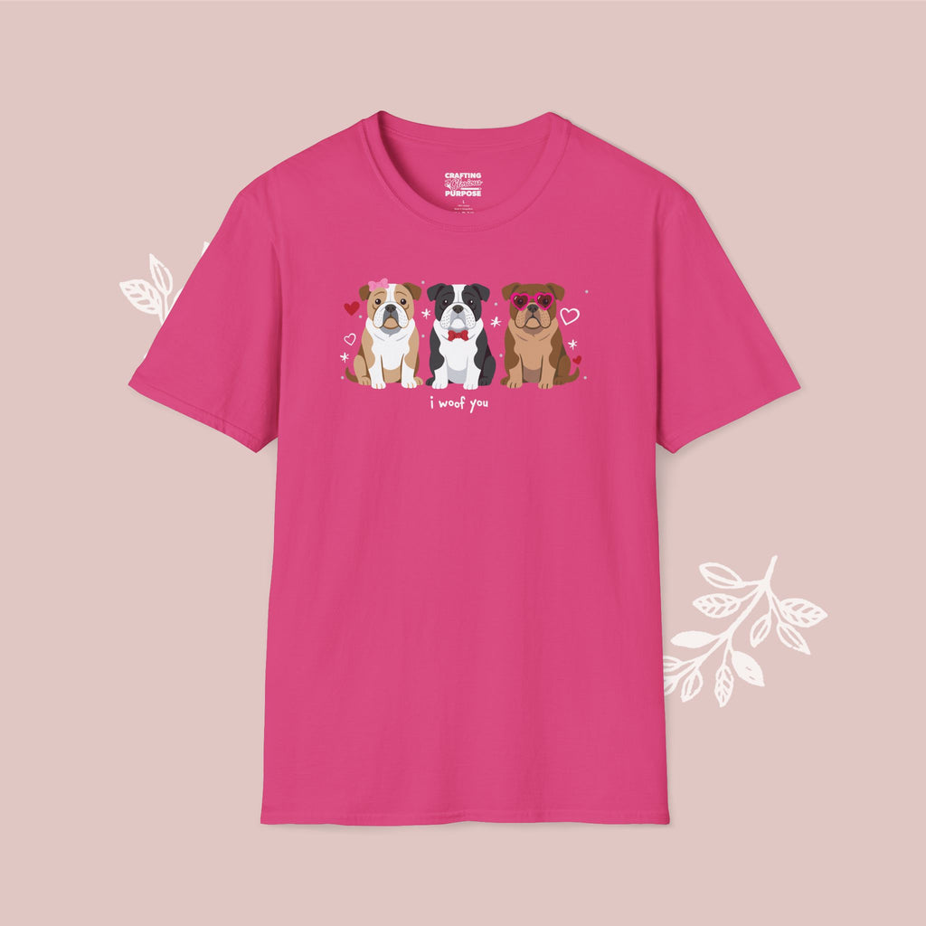 I Woof You Cute English Bulldog Trio Dog Tee — Valentine's T-Shirt