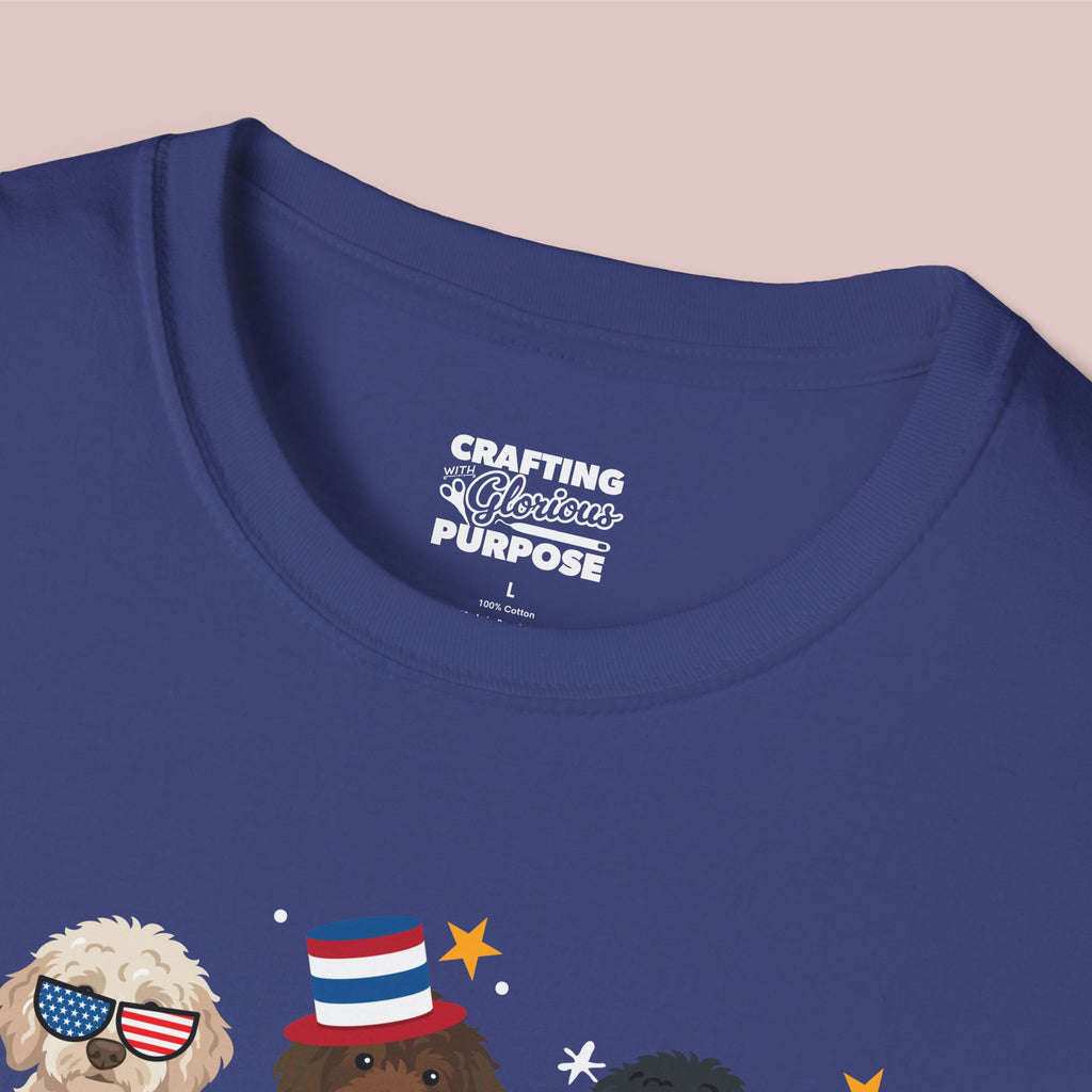 Labradoodle Patriotic Dog Trio T-Shirt — 'Red, White & Woof' Cute America Graphic Tee