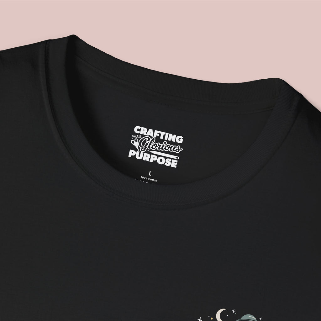The Landing Pad Tee — "The Landing Pad: Look to the Skies" Retro UFO Graphic T-Shirt