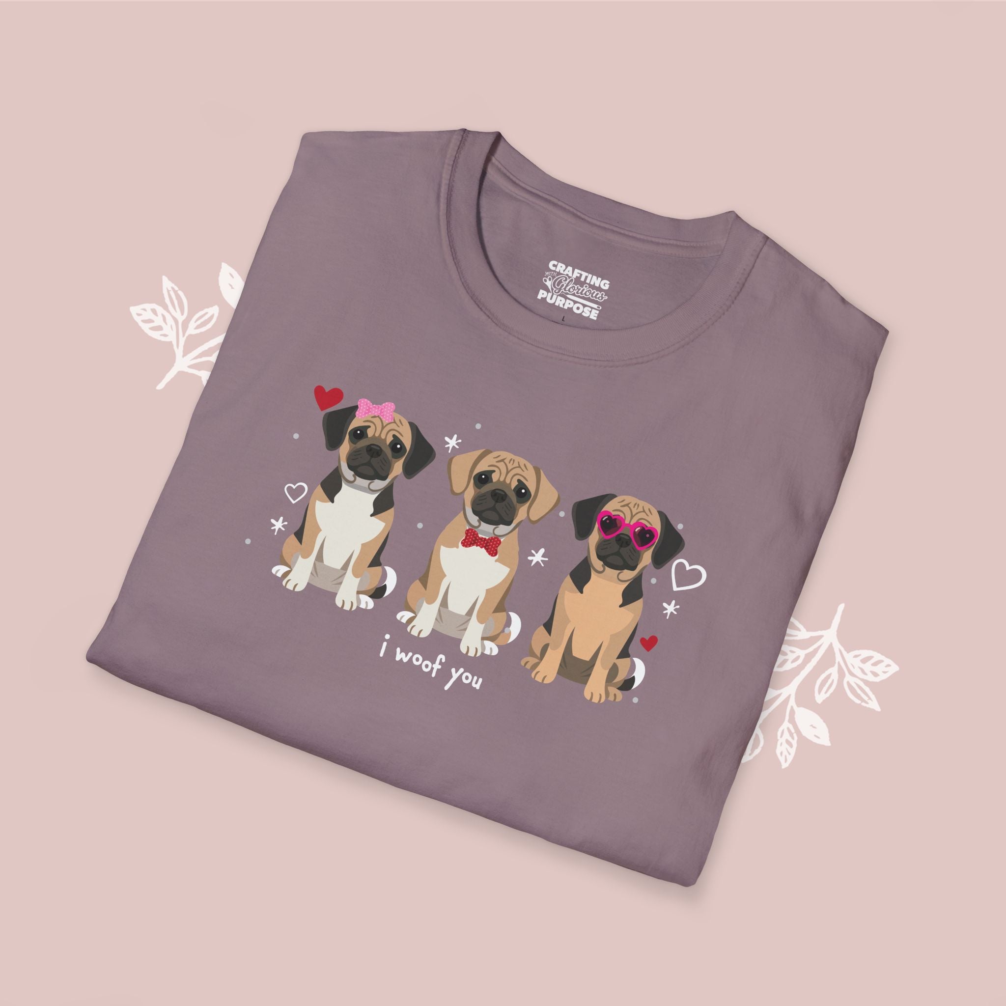 I Woof You Cute Puggle Trio Dog Tee — Valentine's T-Shirt