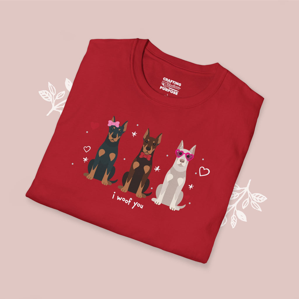 I Woof You Cute Dobermann Trio Dog Tee — Valentine's T-Shirt