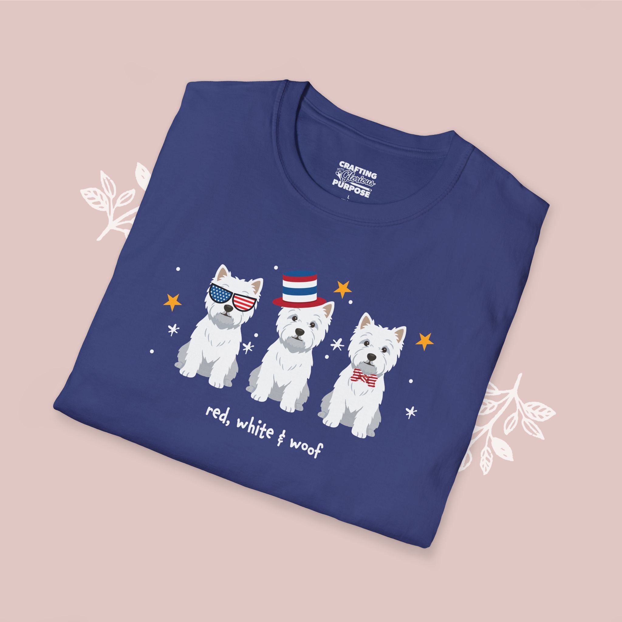 West Highland Terrier Patriotic Dog Trio T-Shirt — 'Red, White & Woof' Cute America Graphic Tee
