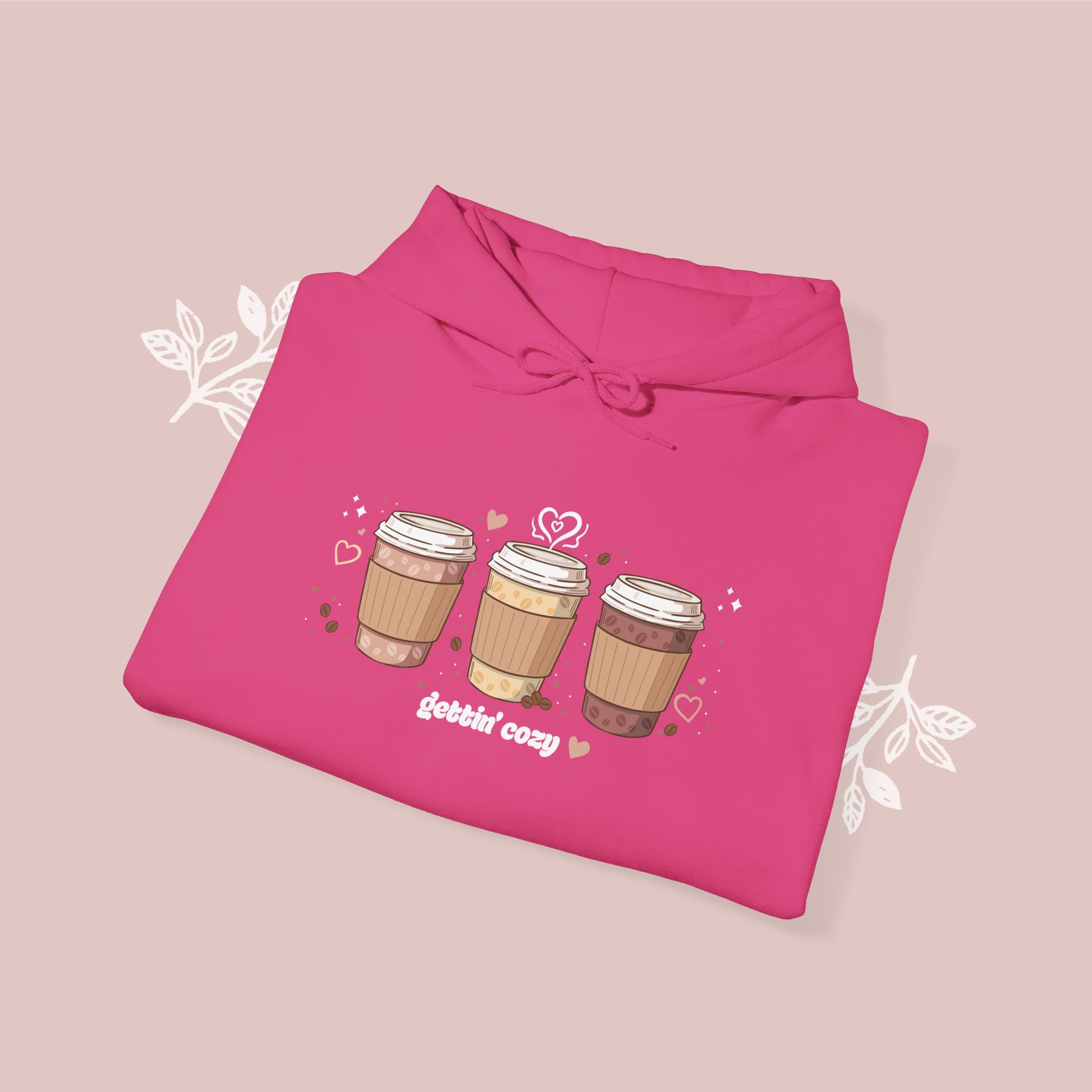 Gettin' Cozy – Coffee Cups Hoodie — Cute Pastel Latte Graphic Sweatshirt