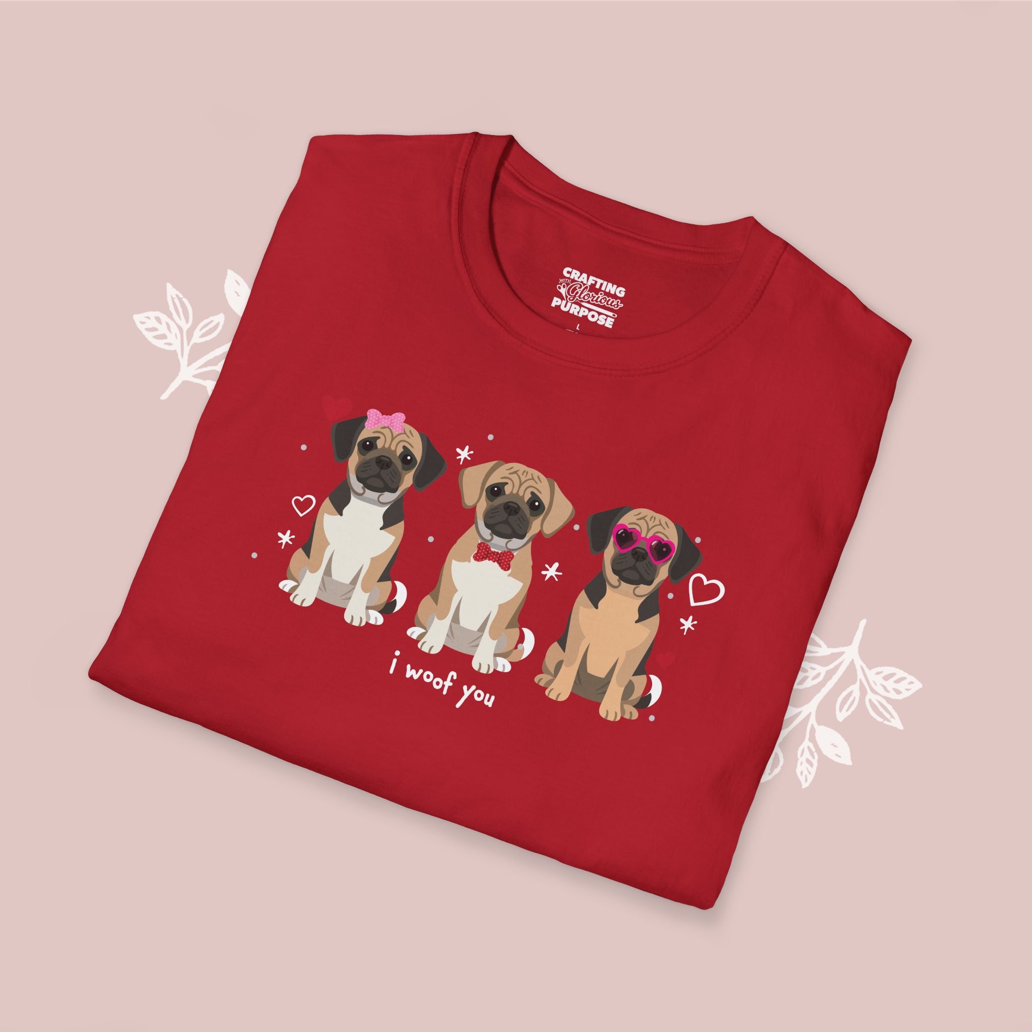 I Woof You Cute Puggle Trio Dog Tee — Valentine's T-Shirt
