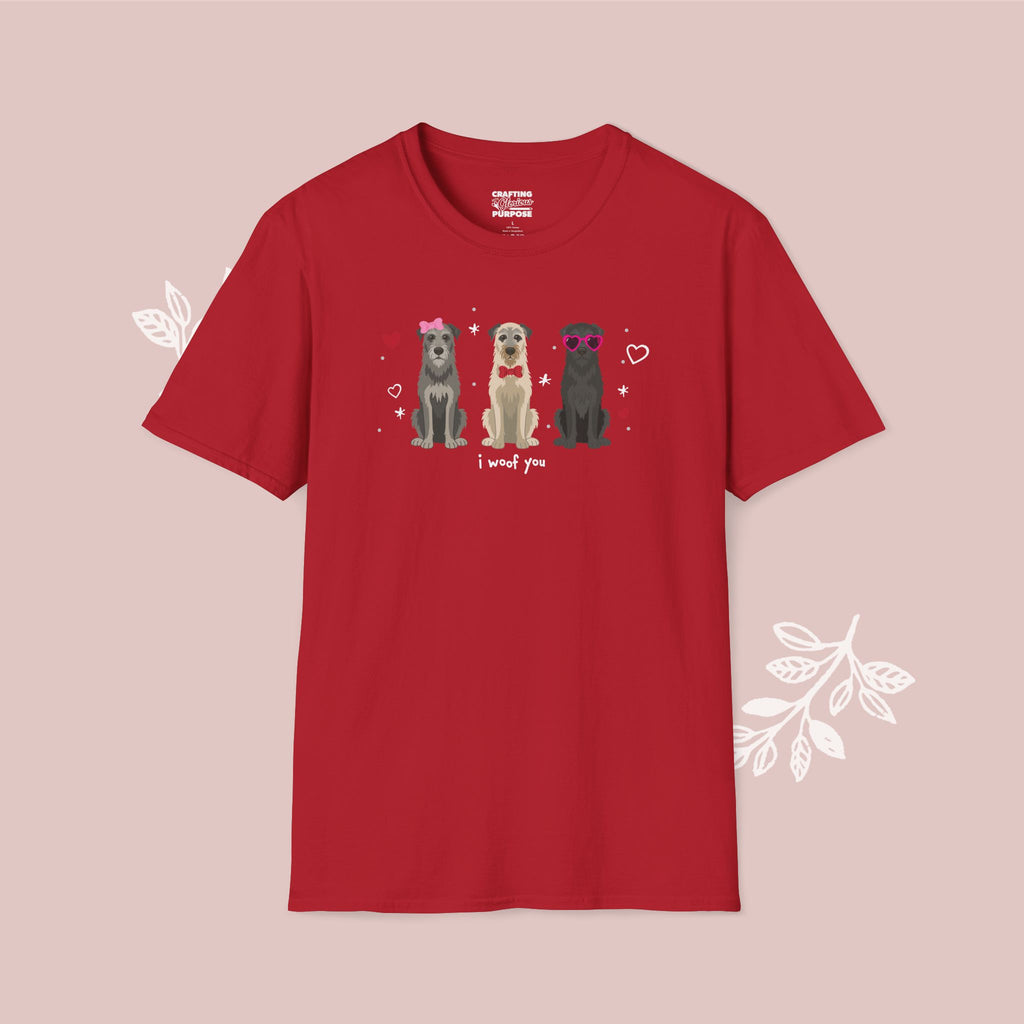 I Woof You Cute Irish Wolfhound Trio Dog Tee — Valentine's T-Shirt