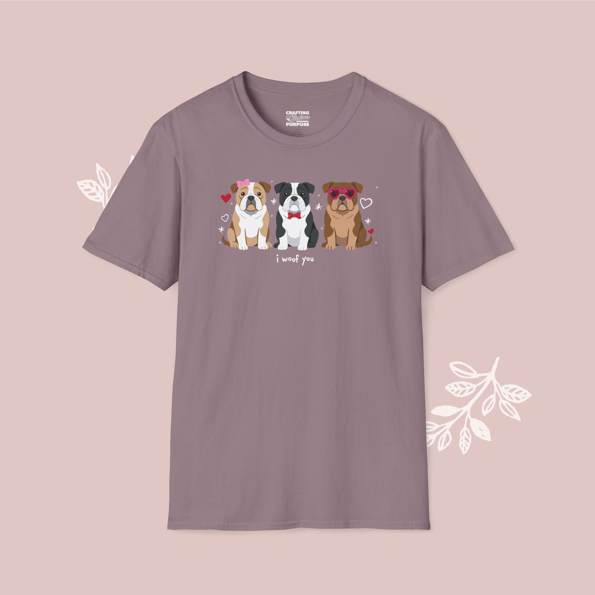 I Woof You Cute English Bulldog Trio Dog Tee — Valentine's T-Shirt