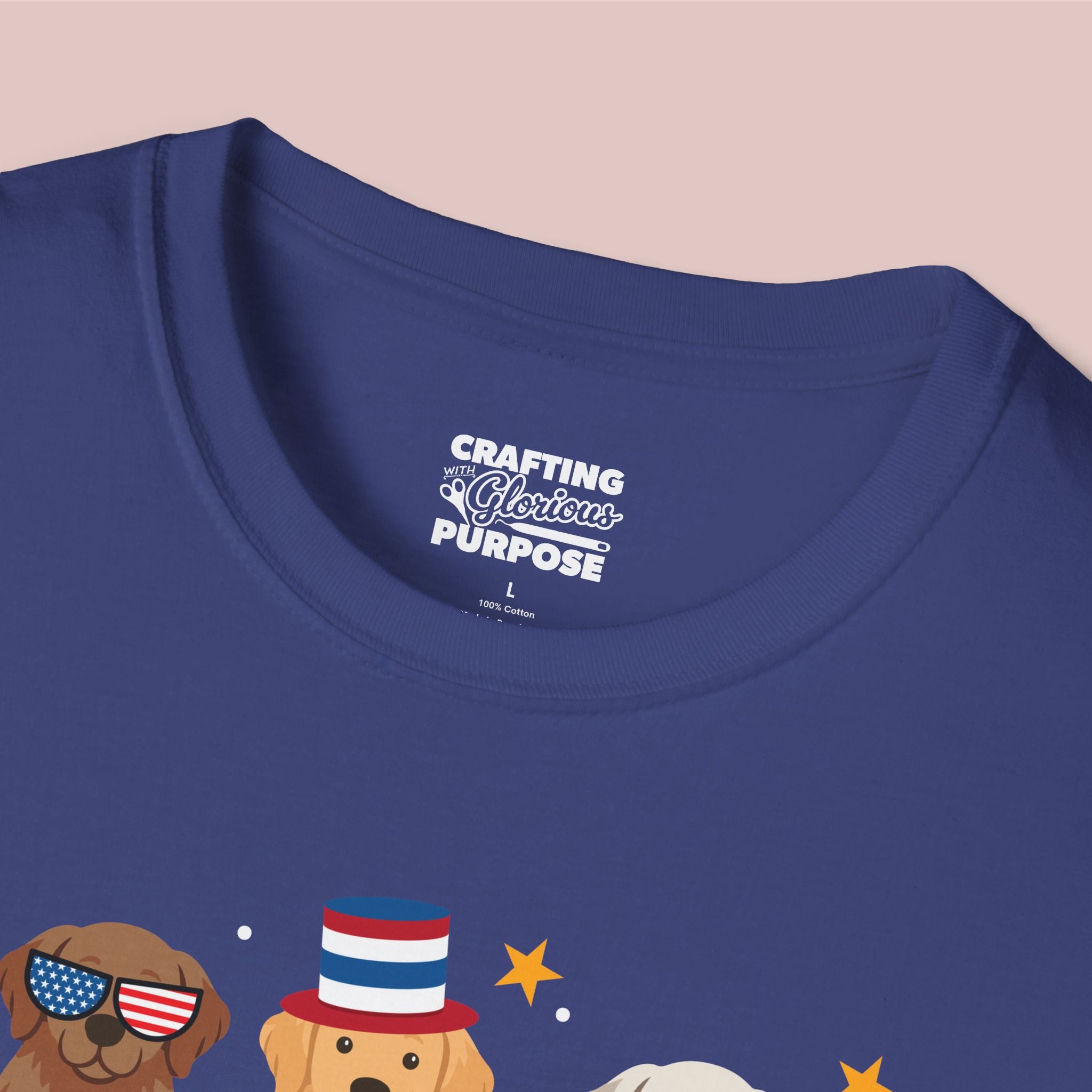 Golden Retriever Patriotic Dog Trio T-Shirt — 'Red, White & Woof' Cute America Graphic Tee