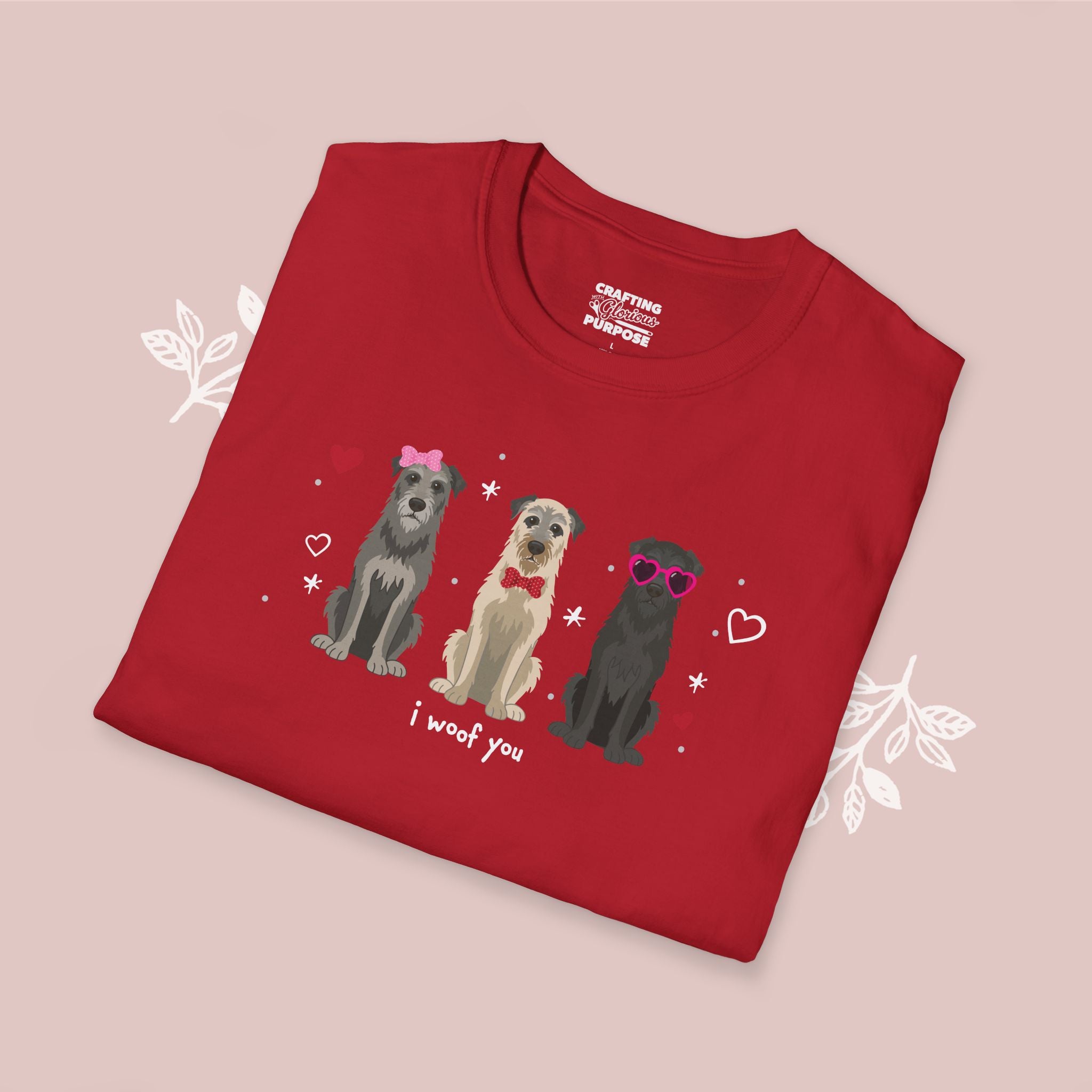 I Woof You Cute Irish Wolfhound Trio Dog Tee — Valentine's T-Shirt