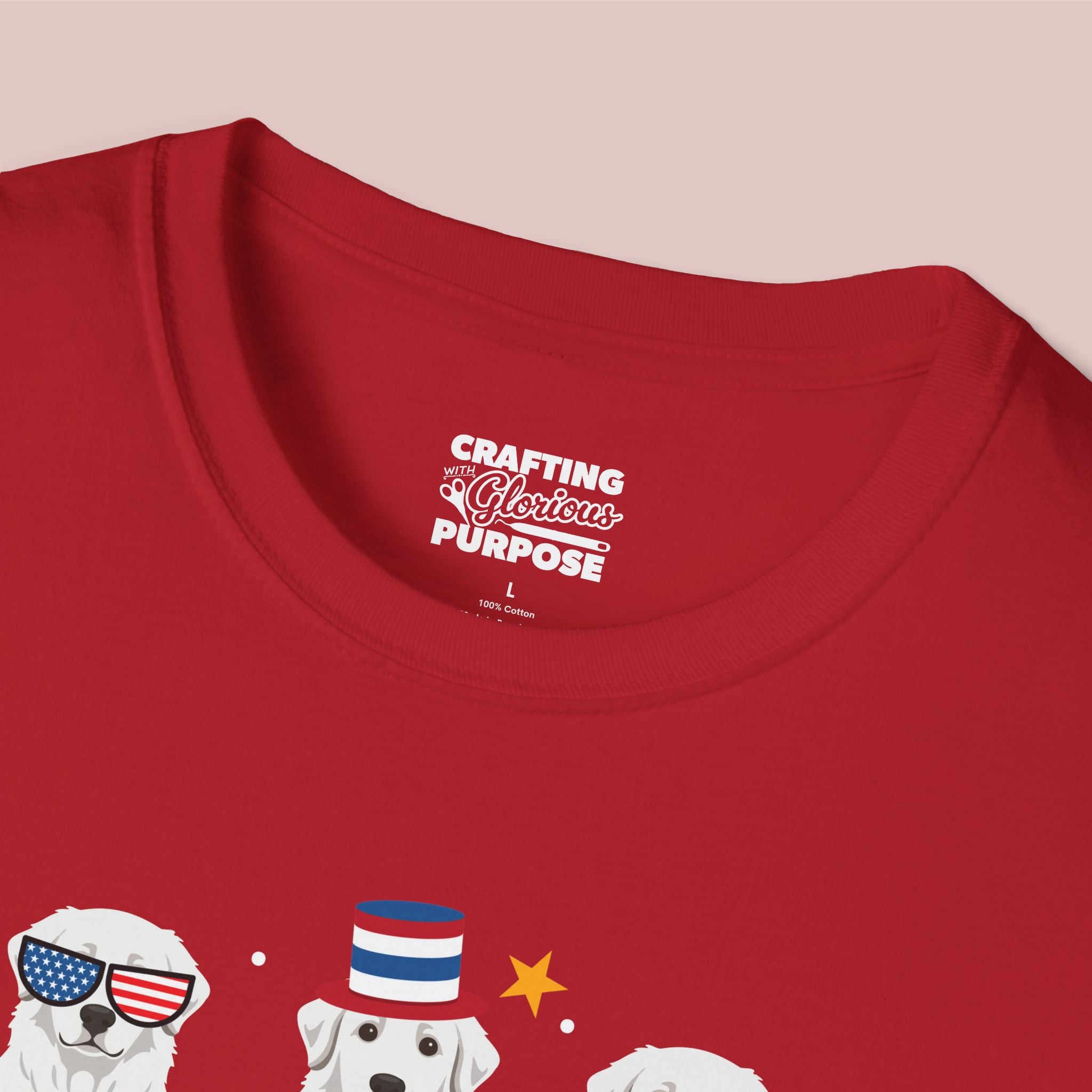 Great Pyrenees Patriotic Dog Trio T-Shirt — 'Red, White & Woof' Cute America Graphic Tee