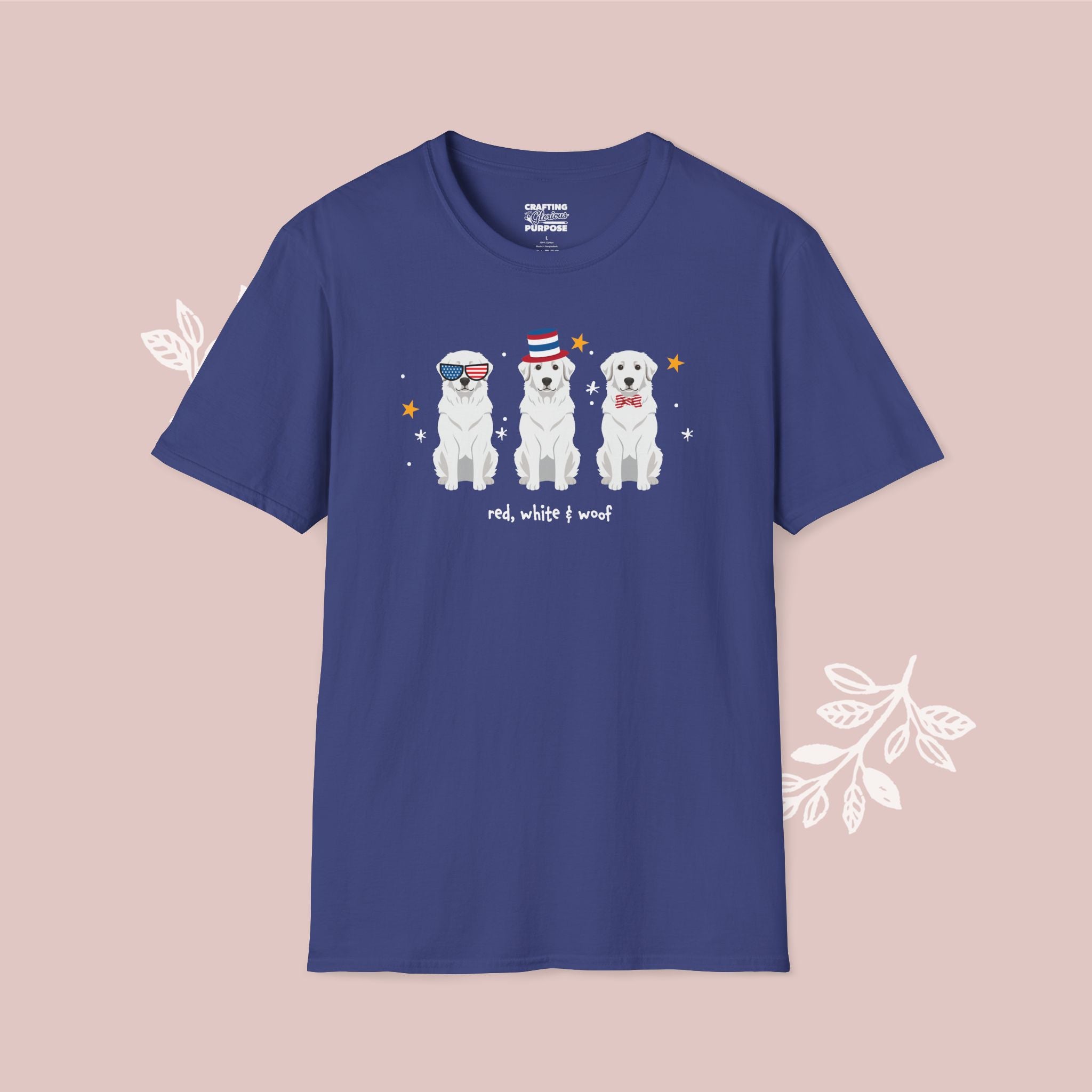 Great Pyrenees Patriotic Dog Trio T-Shirt — 'Red, White & Woof' Cute America Graphic Tee