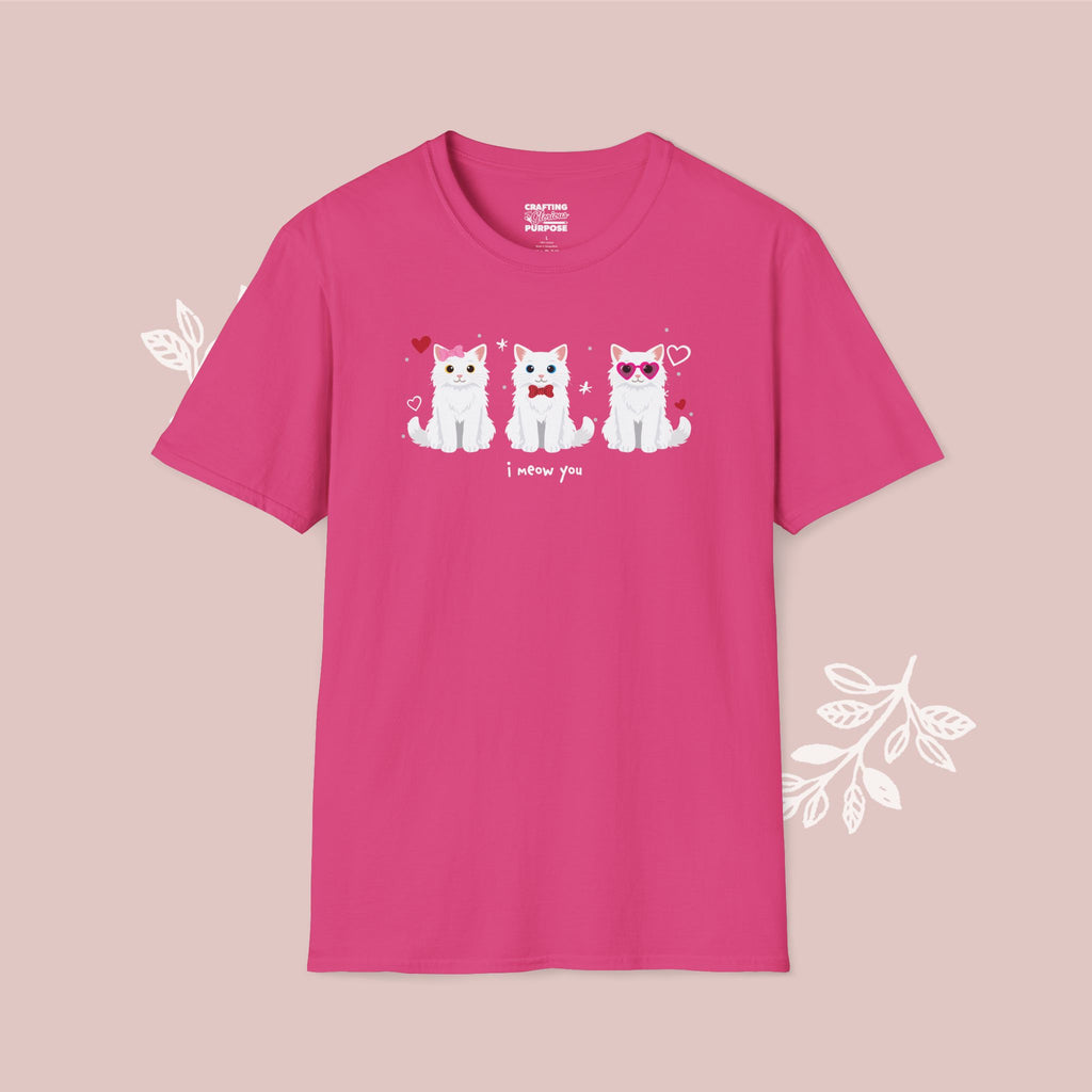 I Meow You Cute White Long Haired Trio Cat Tee — Valentine's T-Shirt