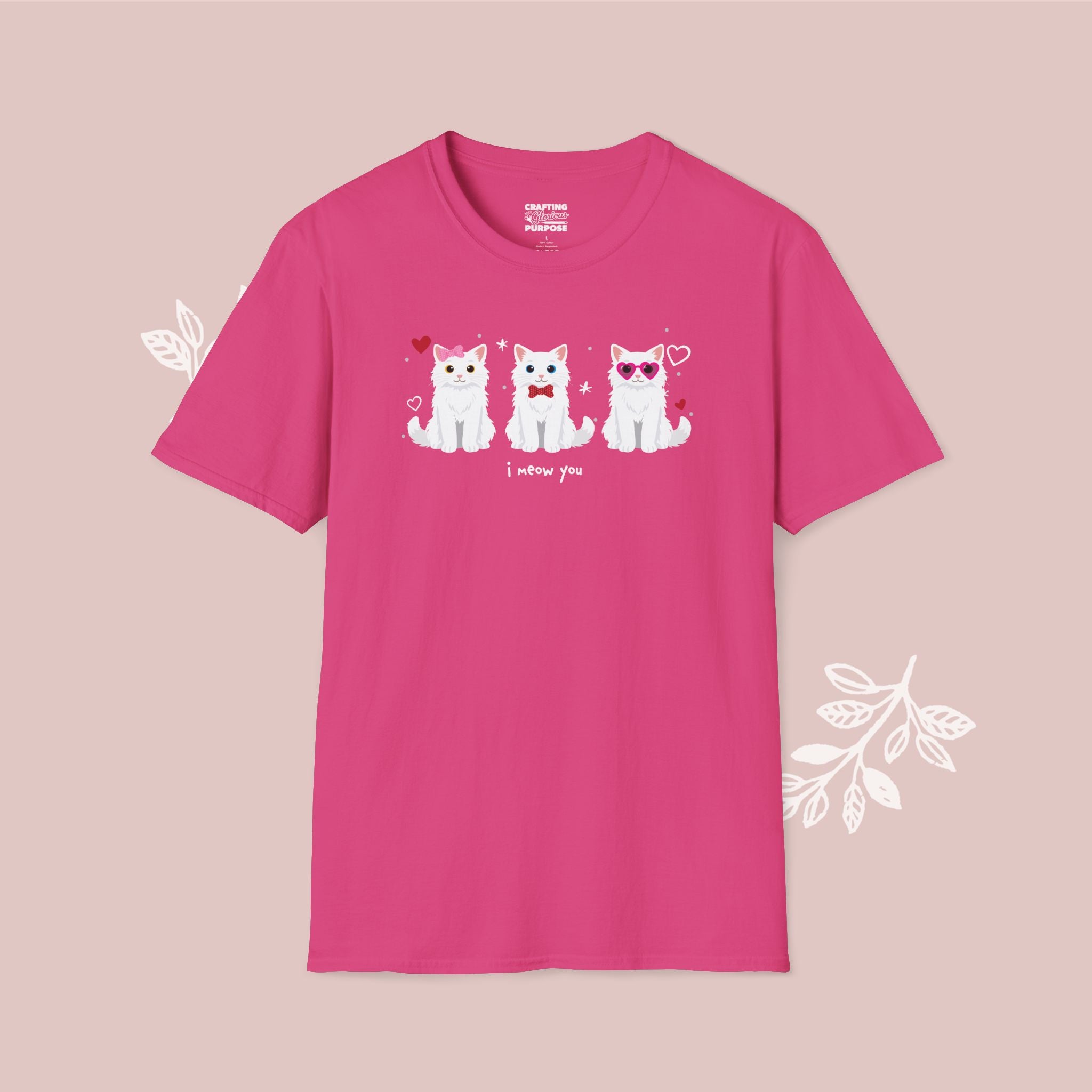I Meow You Cute White Long Haired Trio Cat Tee — Valentine's T-Shirt