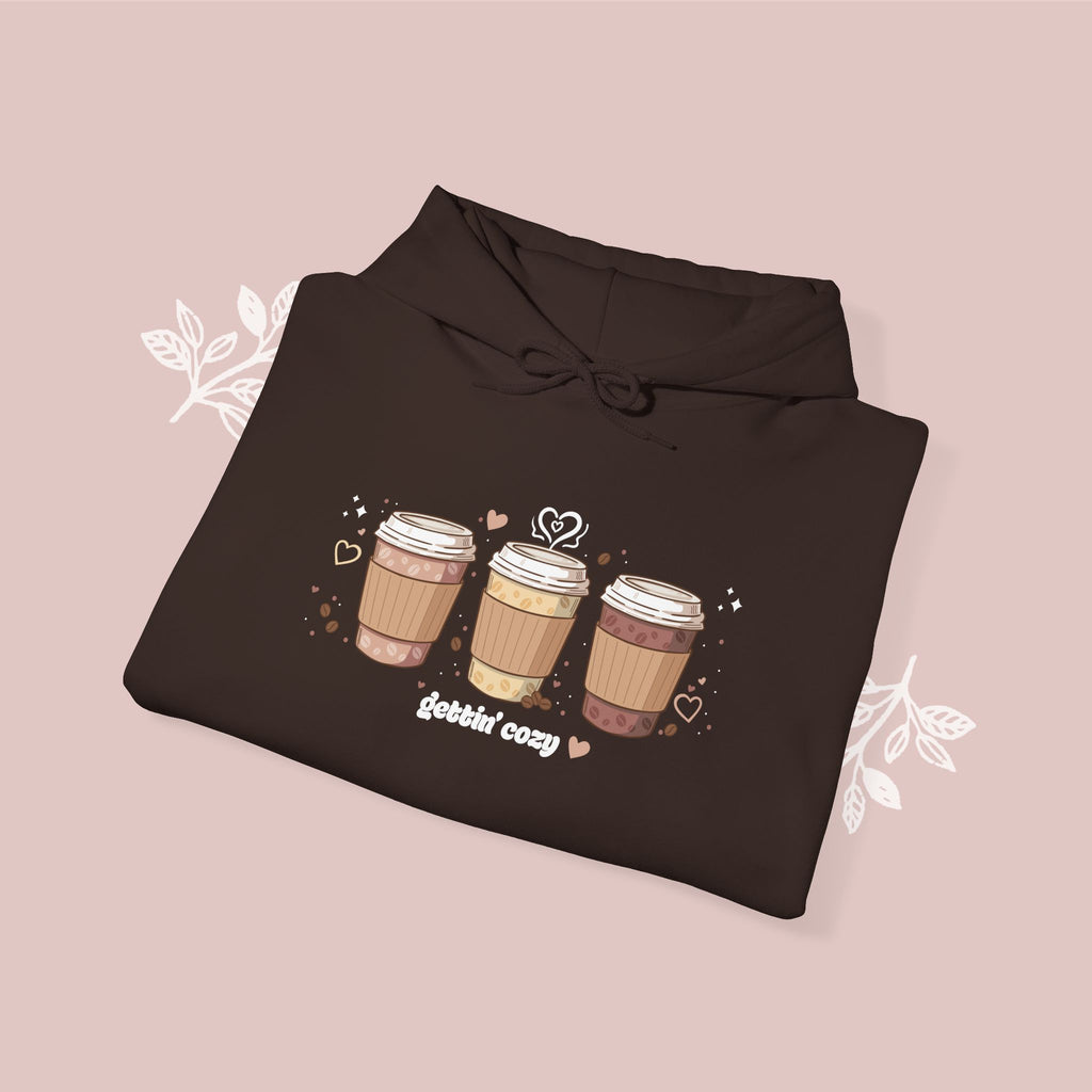 Gettin' Cozy – Coffee Cups Hoodie — Cute Pastel Latte Graphic Sweatshirt