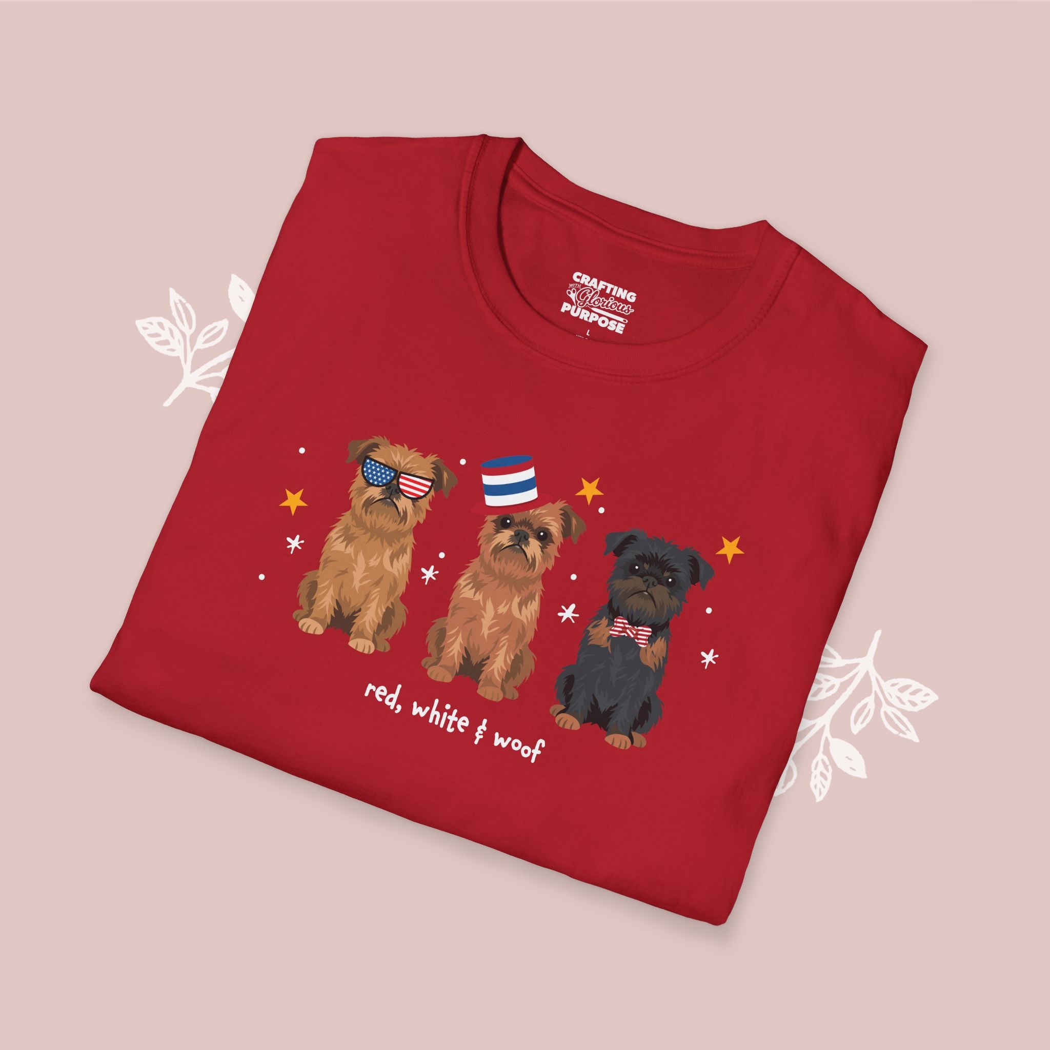 Brussels Griffon Patriotic Dog Trio T-Shirt — 'Red, White & Woof' Cute America Graphic Tee