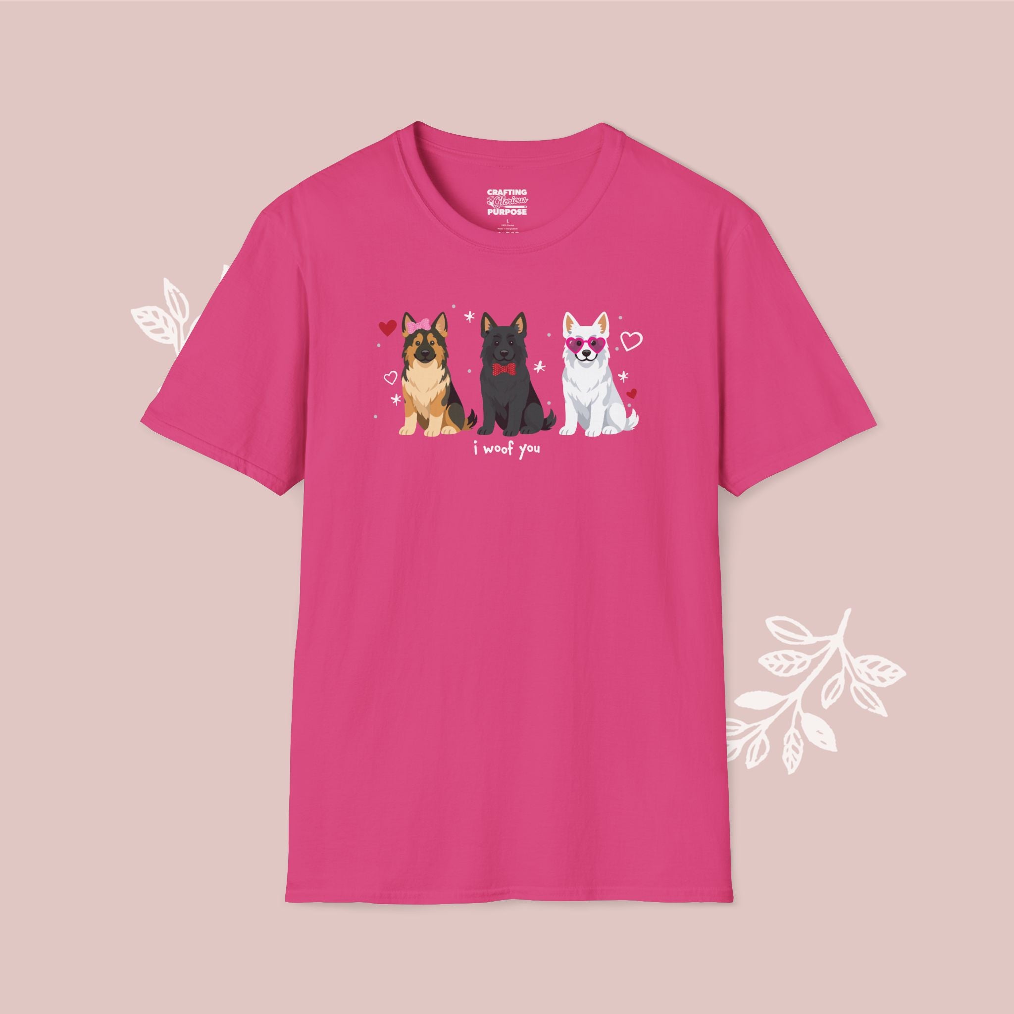 I Woof You Cute German Shepherd Trio Dog Tee — Valentine's T-Shirt