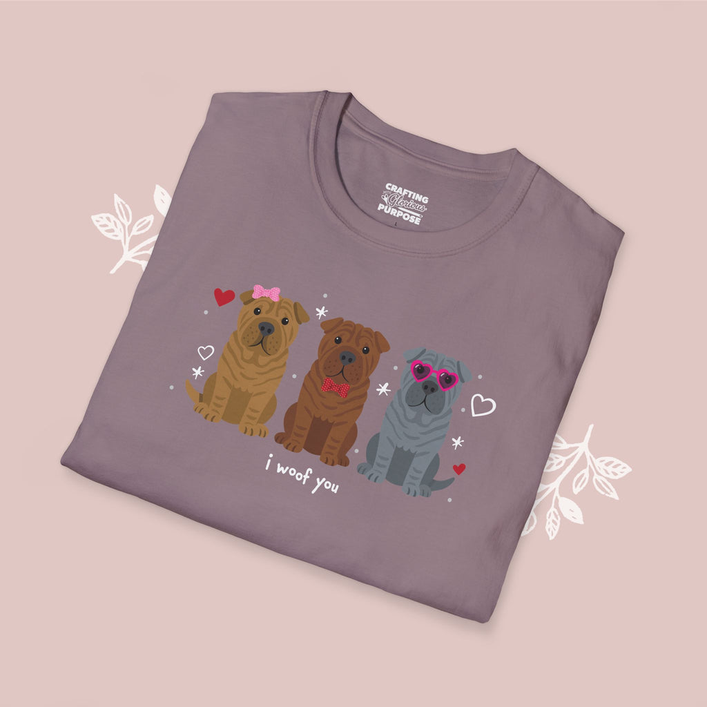I Woof You Cute Shar Pei Trio Dog Tee — Valentine's T-Shirt
