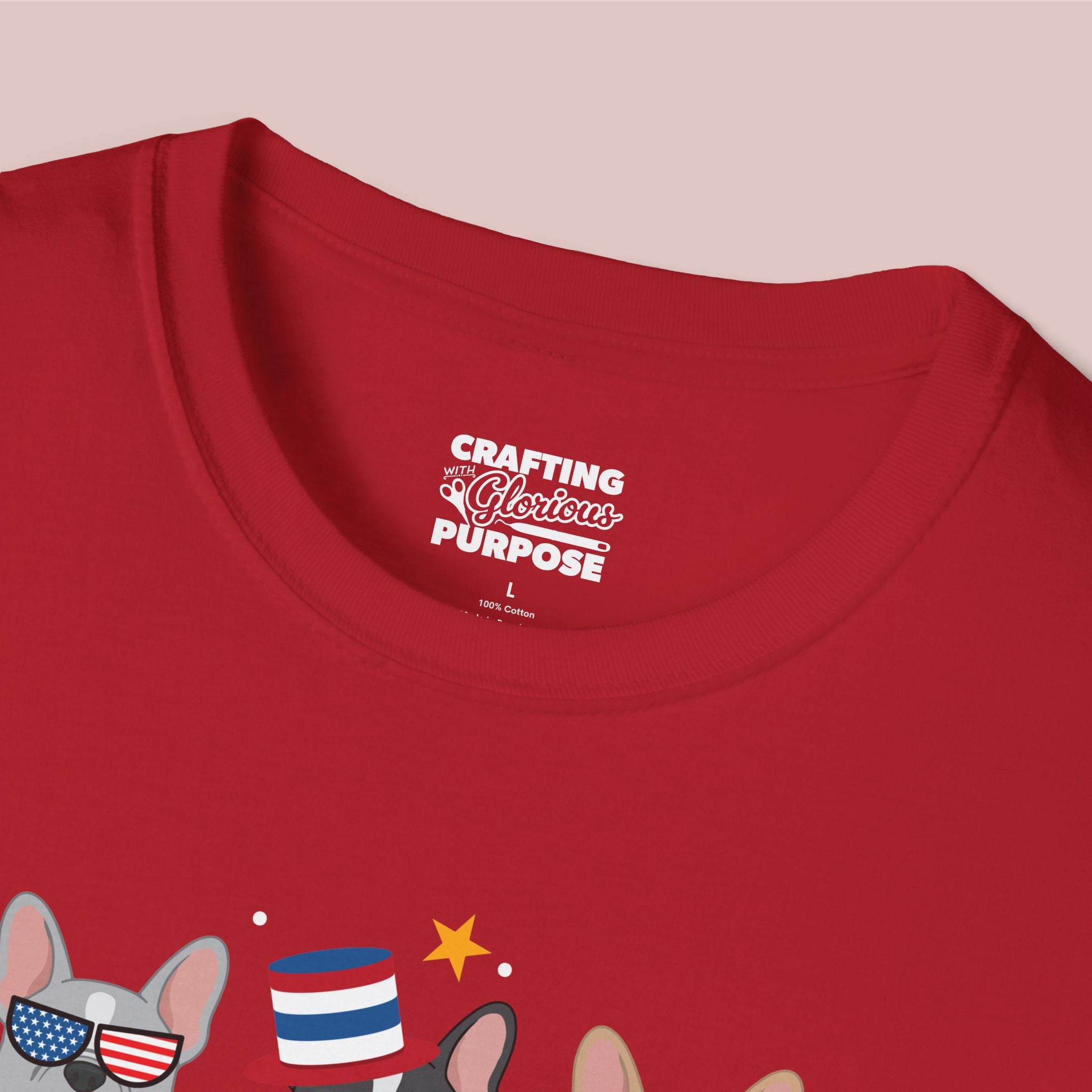 French Bulldog Patriotic Dog Trio T-Shirt — 'Red, White & Woof' Cute America Graphic Tee