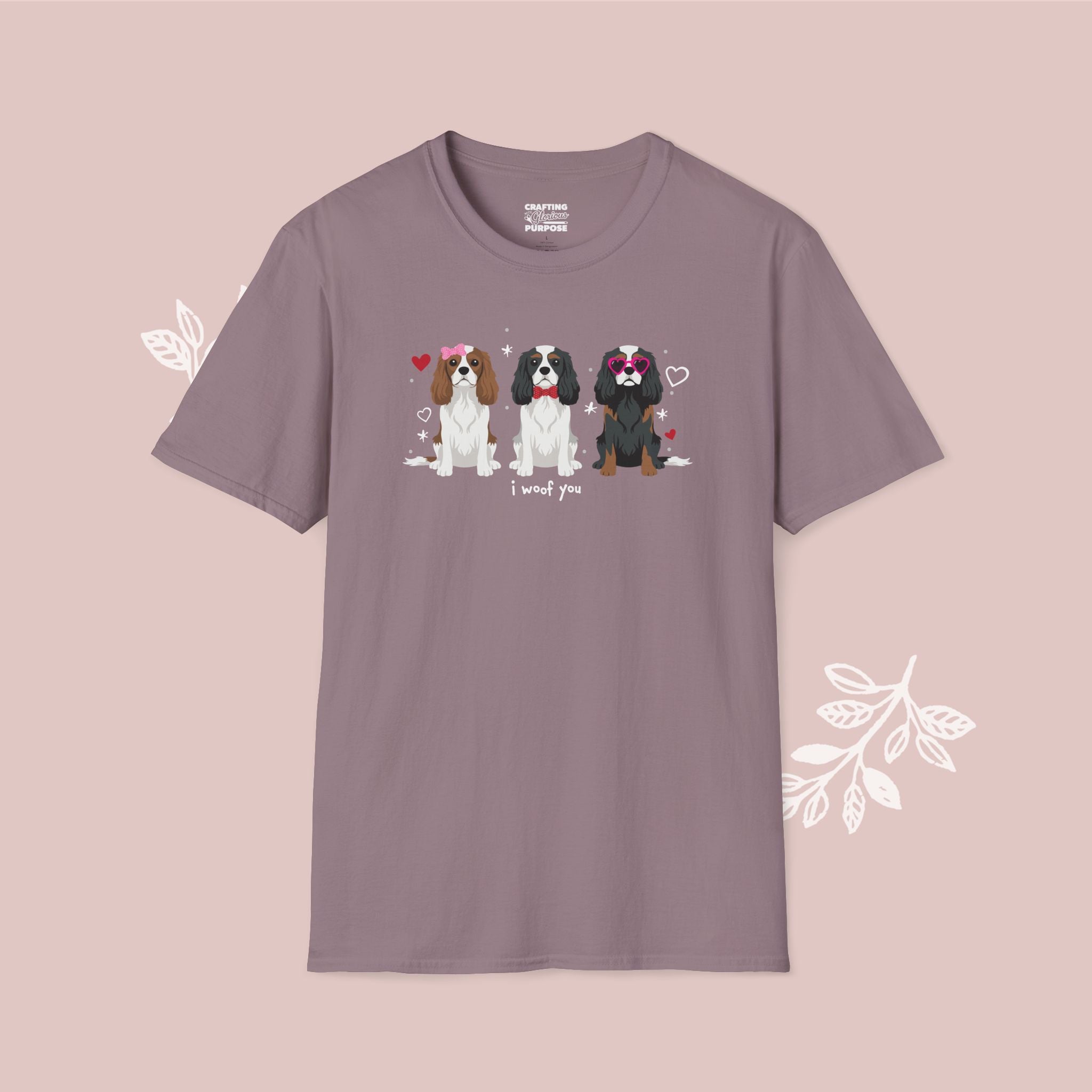 I Woof You Cute Cavalier King Charles Trio Dog Tee — Valentine's T-Shirt