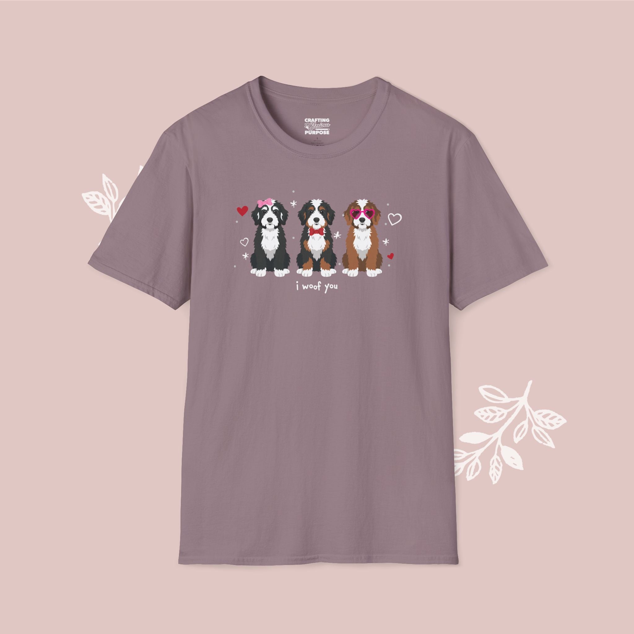I Woof You Cute Bernedoodle Trio Dog Tee — Valentine's T-Shirt
